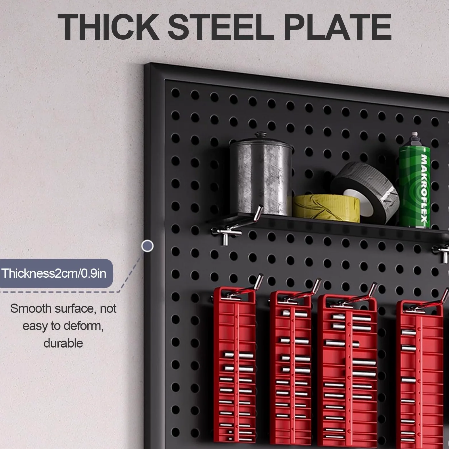 Tablica ścienna z narzędziami, czarna metalowa tablica wisząca na biurko biurkowe, pegboard i akcesoria, stojak do przechowywania na ścianie, odpowiedni do domu, biura, akademika, biurka do gier (100