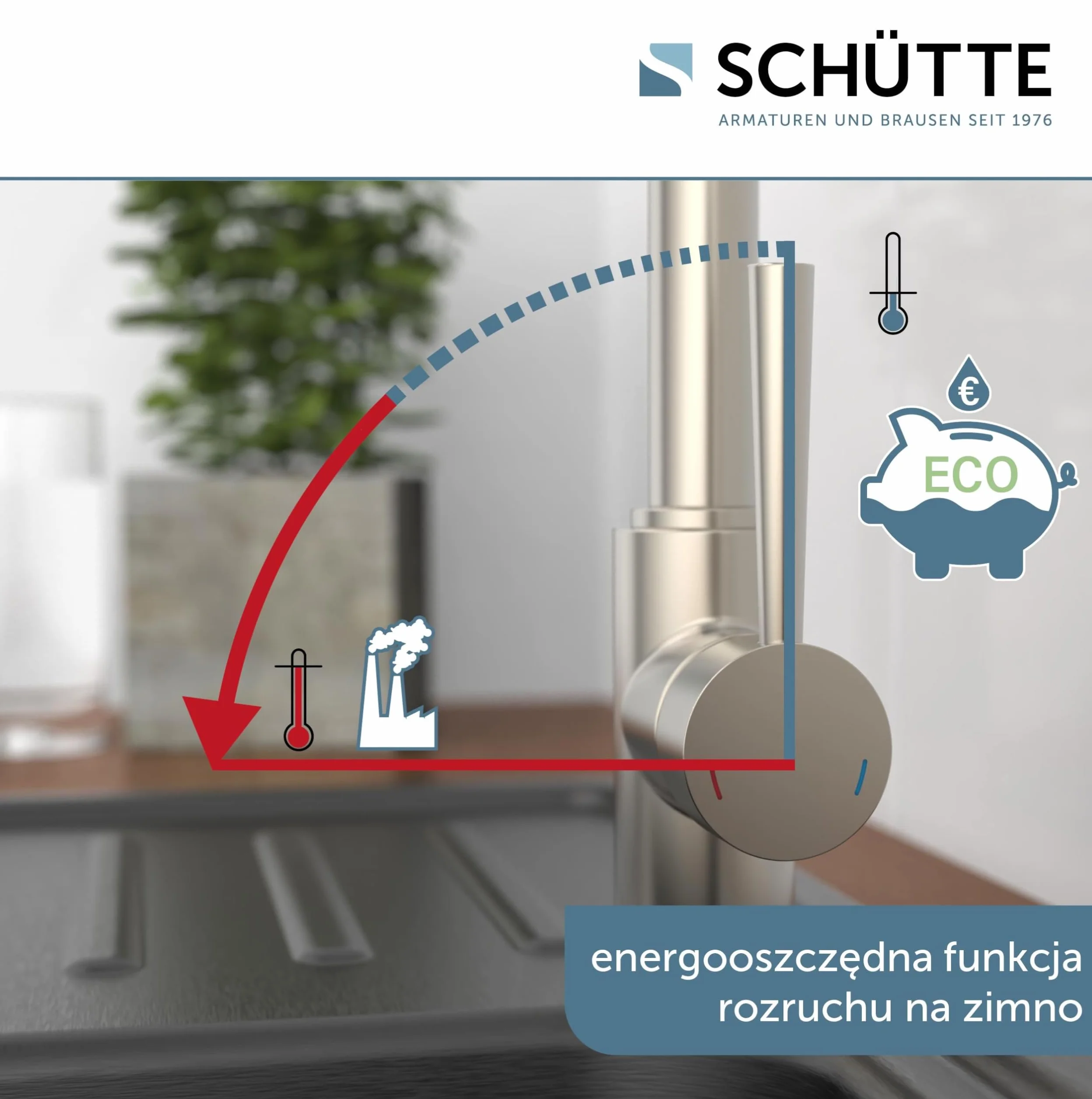 SCHÜTTE 79129 CORNWALL armatura kuchenna niskociśnieniowa, bateria zlewozmywakowa z wysokim wylewką, jednouchwytowa, energooszczędna, obracana o 360°, kran kuchenny, armatura zlewozmywakowa, stal