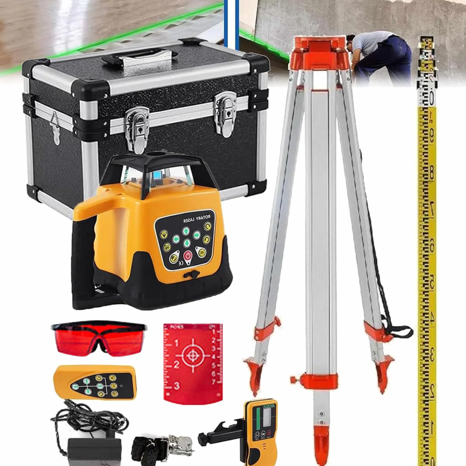 Zestaw poziomicy laserowej obrotowej 360° Zasięg 500 m Samopoziomujący sprzęt pomiarowy Pionowe, poziome narzędzie do pomiaru poprzecznego,RedBeam