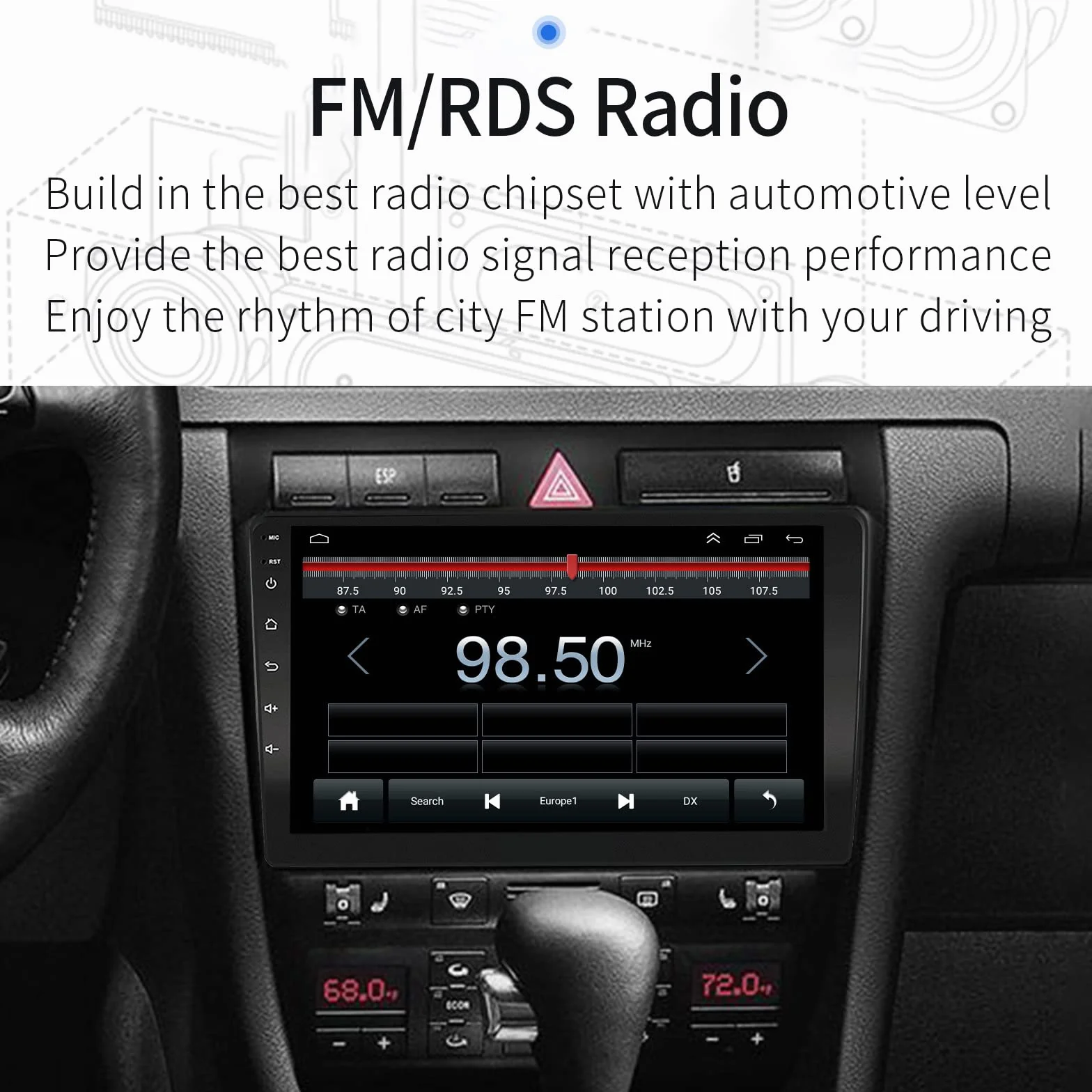EZoneTronics Carplay Radio Android Auto dla Audi A6 C5 1997-2004 S6 1999-2004 9-calowy ekran dotykowy GPS Nawigacja Bluetooth USB Wifi 1G RAM 32G ROM
