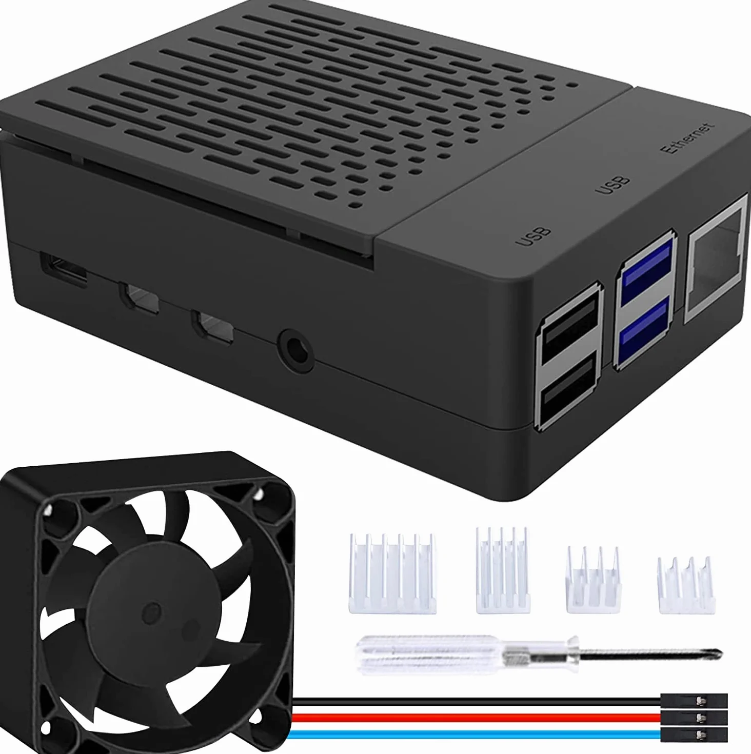 GeeekPi Obudowa do Raspberry Pi 4 z PWM Wentylatorem 40x40x10mm i 4 Radiatorami - Model B 8GB/4GB/2GB (Czarna)