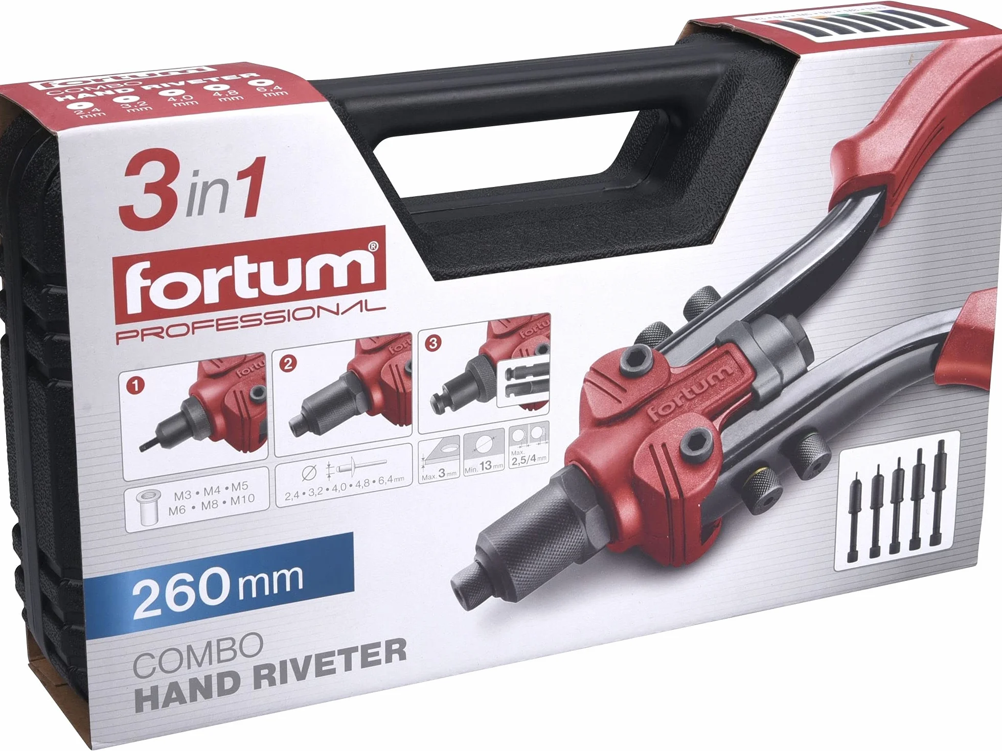 Ręczne szczypce do nitów zrywalnych i nitów gwintowanych, szczypce do nitonakrętek M3-M10 i nitów pop 2,4 – 6,4 mm, z aluminium, mosiądzu, stali i stali nierdzewnej, szczypce do nitów w