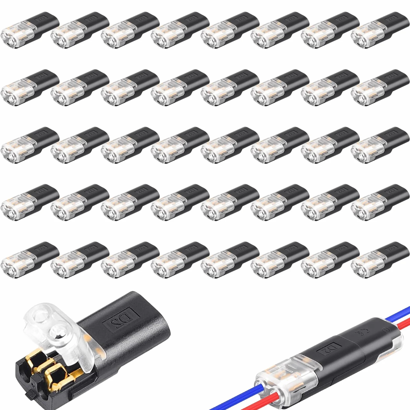 Wodoszczelne złącze kablowe 2-biegunowe 40 sztuk 12V 18-22 AWG do samochodu LED audio