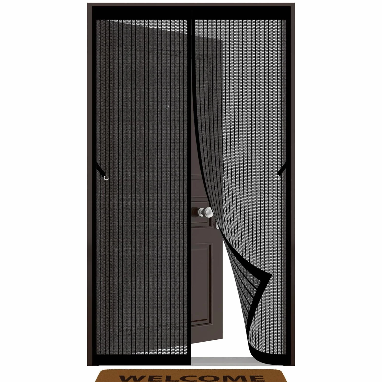Magnetyczny ekran przeciw owadom 90 x 230 cm Kurtyna z siatki ekranowej Łatwy w instalacji bez wiercenia drzwi siatki Patio dla Balkon Patio Piwnica Mieszkania, Czarny