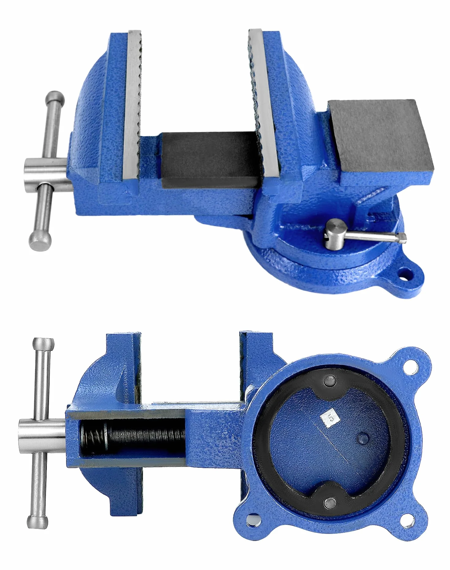 QWORK® Imadło warsztatowe wykonane z żeliwa - szerokość szczęk 125mm - zakres mocowania 110mm - obracane o 360° - z kowadełkiem - 5,3 kg