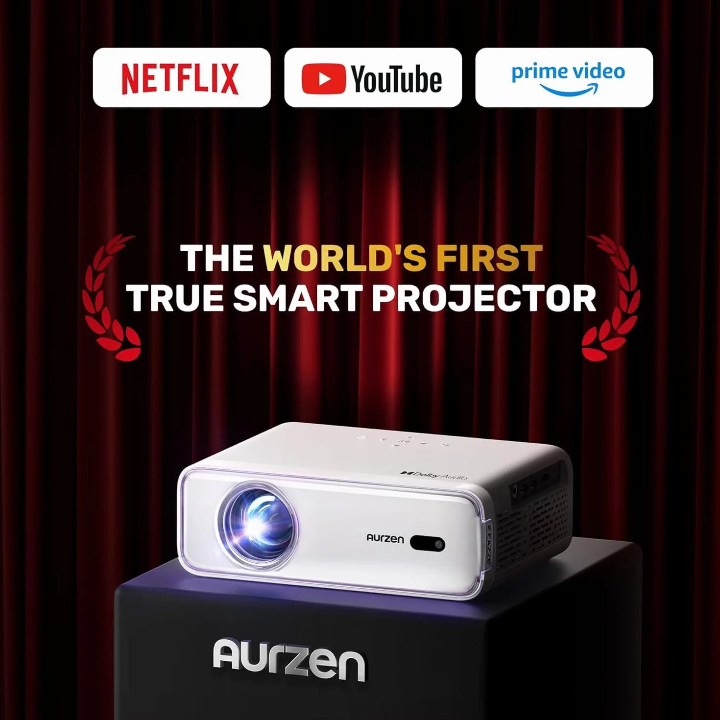 NetfIix oficjalnie i DoIby Audio] Aurzen Eazze D1 4K obsługiwany inteligentny projektor z automatyczną ostrością i automatycznym keystone, 50% zoomem, HDR 10, 60 Hz przenośny projektor do iOS/Android