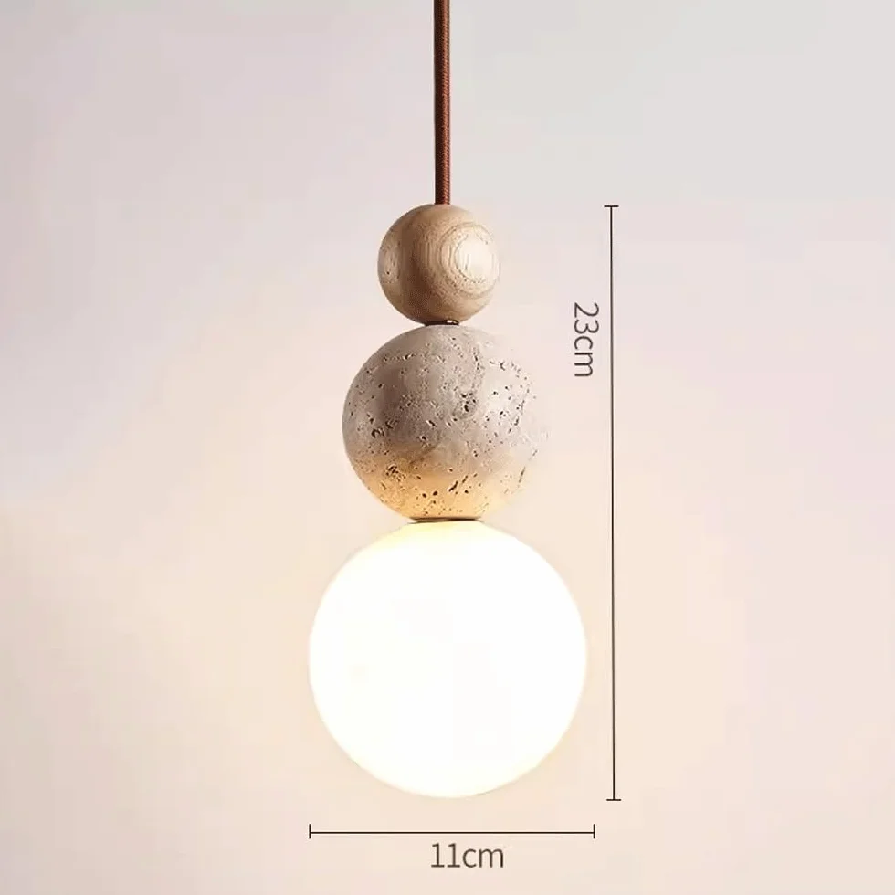 Lampa wisząca, kamienna lampa wisząca Wabi Sabi w stylu japońskim żółty trawertyn lampa wisząca regulowana drewniana kuchnia wyspa oprawa oświetleniowa Mini Globe szklane oświetlenie wiszące do sypial
