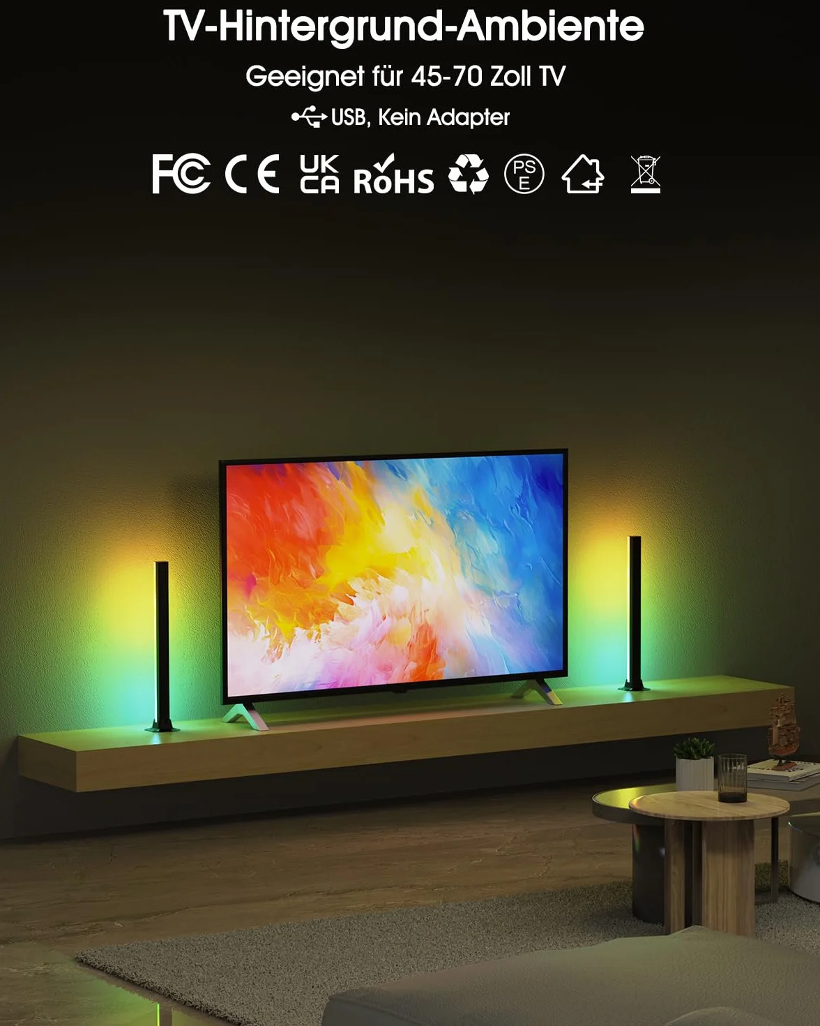 Lampa LED RGB [2 sztuki], lampa gamingowa z podświetleniem tła TV, zasilana przez USB, 42 cm, synchronizacja z muzyką, sterowanie za pomocą aplikacji, lampa otoczenia z pilotem zdalnego sterowania, do