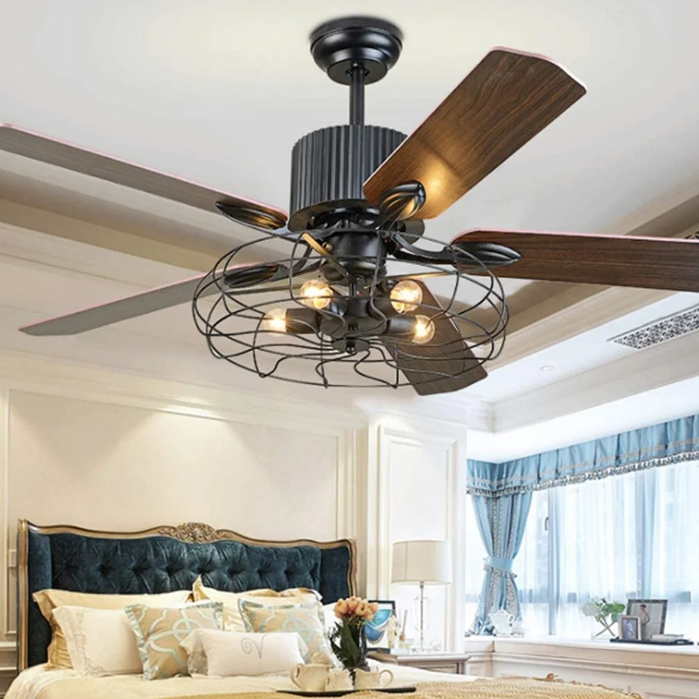 Wentylator Sufitowy Z Oświetleniem Zdalnego Sterowania Ściemnialny Wentylator E27 Wentylator Sufitowy Żyrandol LED Loft Wentylator Sufitowy Retro Industry Cichy Salon Sypialnia Jadalnia Timing