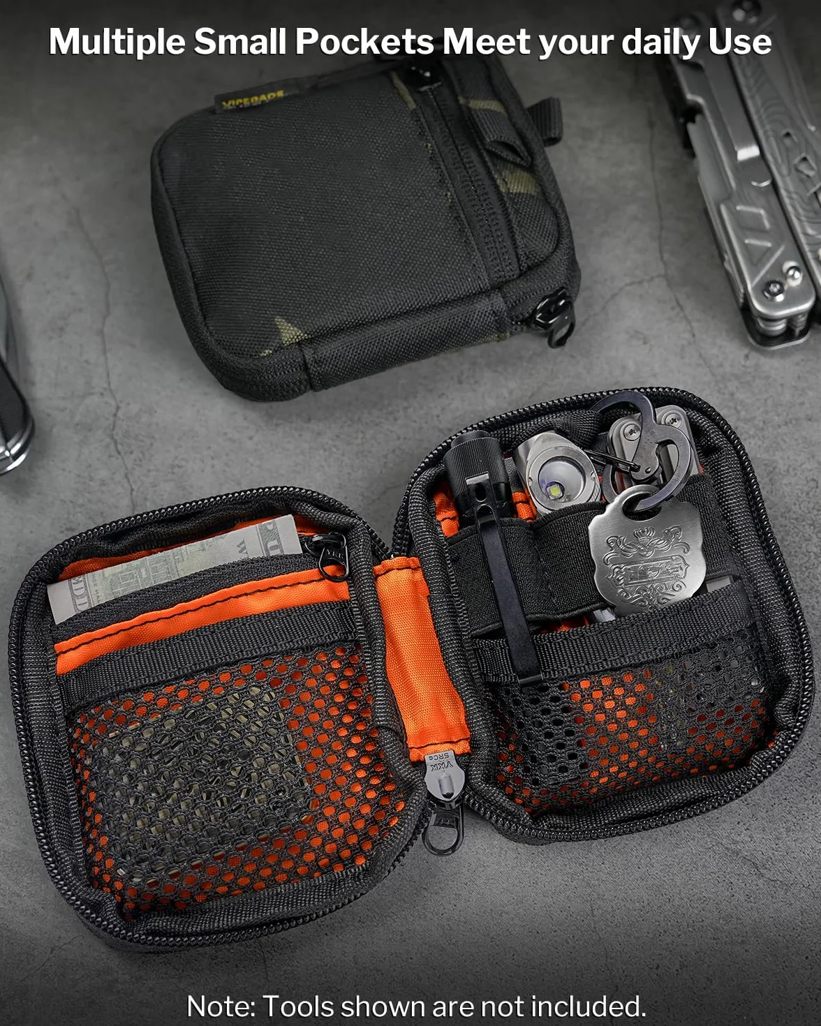 VIPERADE VE34 mini Pouch EDC, mały organizer na narzędzia kieszonkowe i multitool, kompaktowy EDC – mini portfel dla mężczyzn (VE34-czarny kamuflaż)