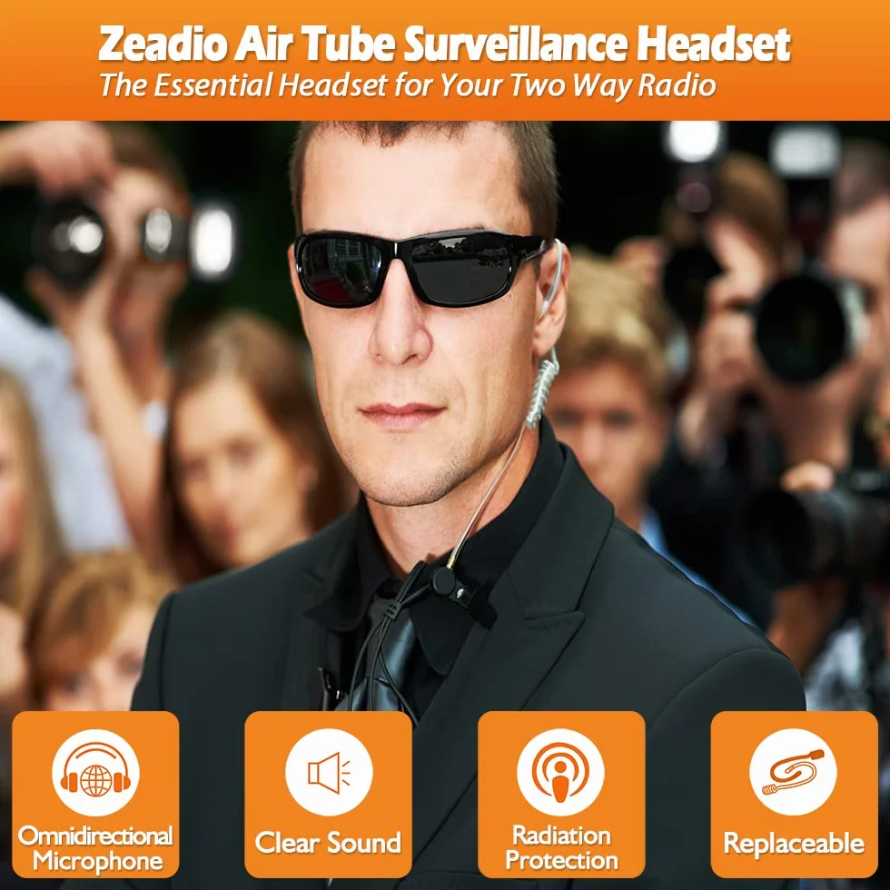 zeadio Surveillance Covert Air Acoustic Tube Walkie Talkie słuchawki z mikrofonem Push-To-Talk do Motorola 2-pinowego radia dwukierunkowego