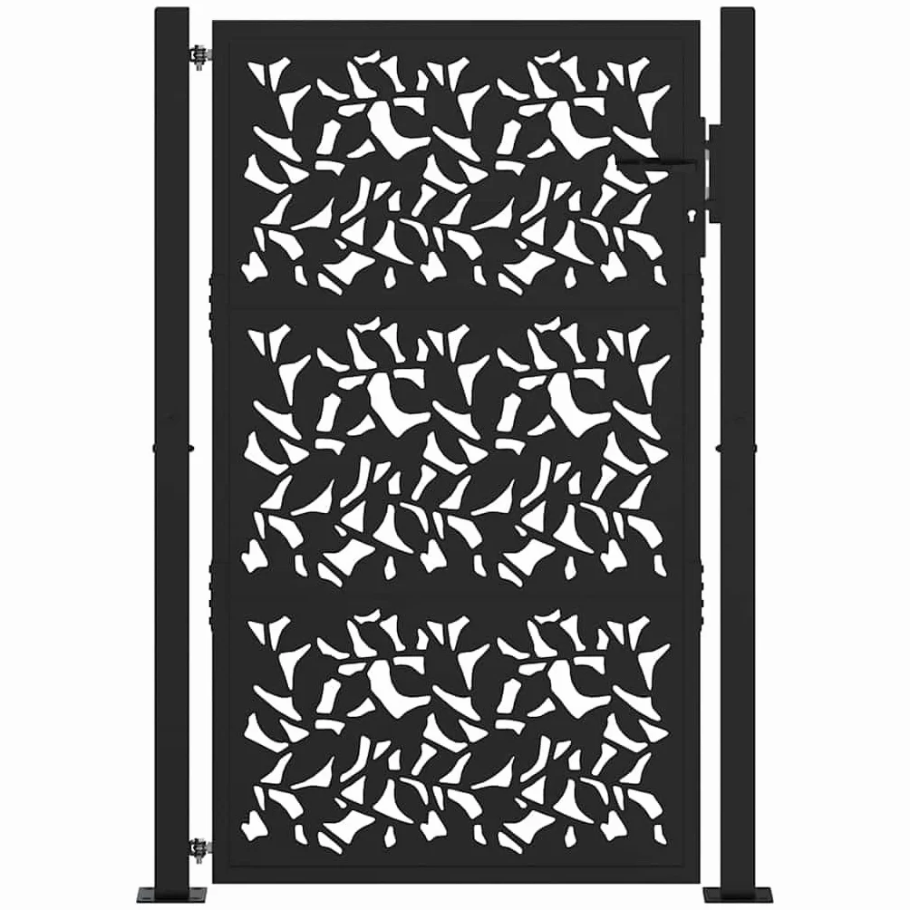 vidaXL Brama ogrodowa czarna 100x150 cm stalowy wzór liścia, brama ogrodzeniowa, brama zewnętrzna, brama metalowa, brama zabezpieczająca