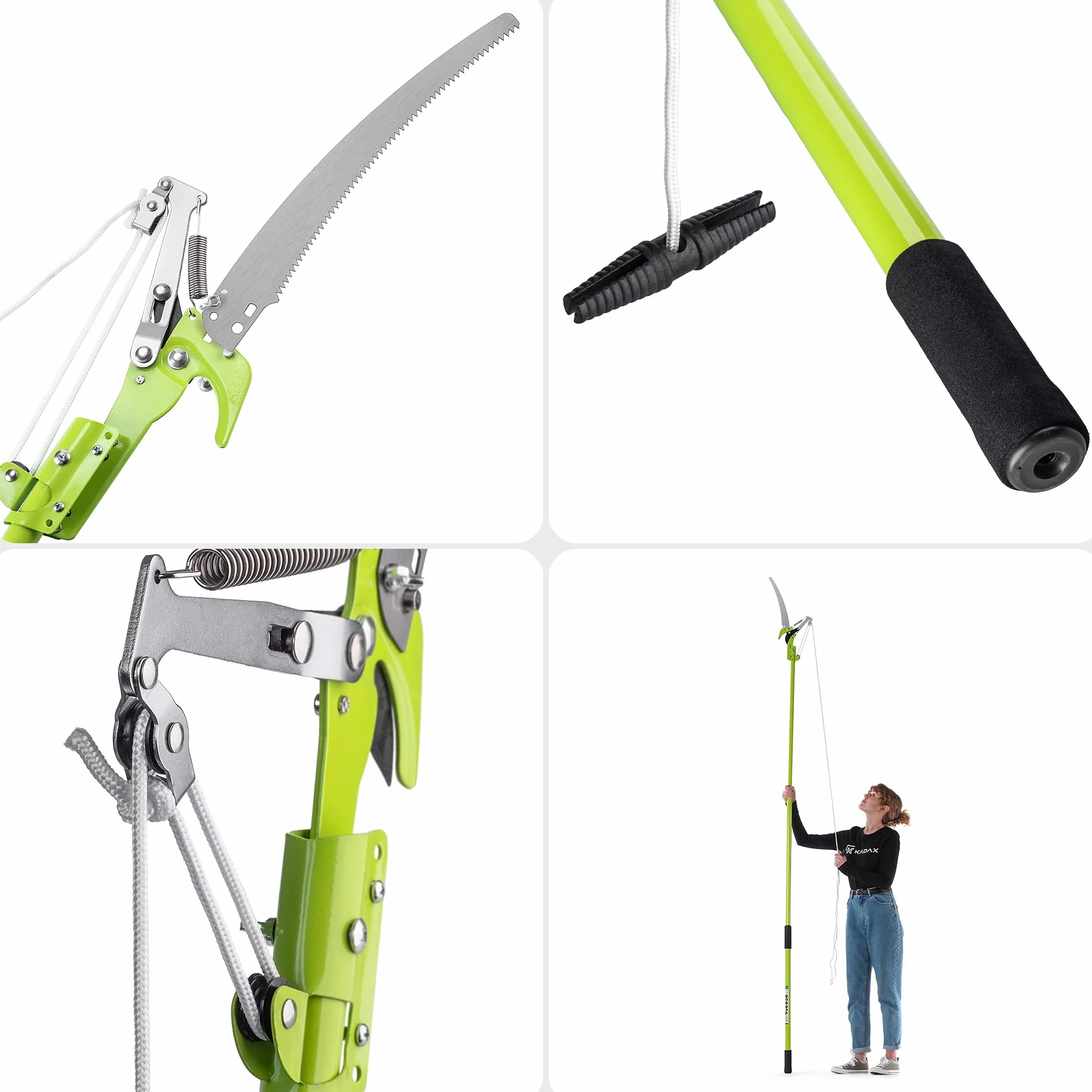 KADAX Teleskopowa piła do gałęzi 2 w 1 z sekatorem 142 - 287 cm, zintegrowane cięcie piłą i nożycami, aluminiowy wysięgnik, bezpieczna praca na wysokości