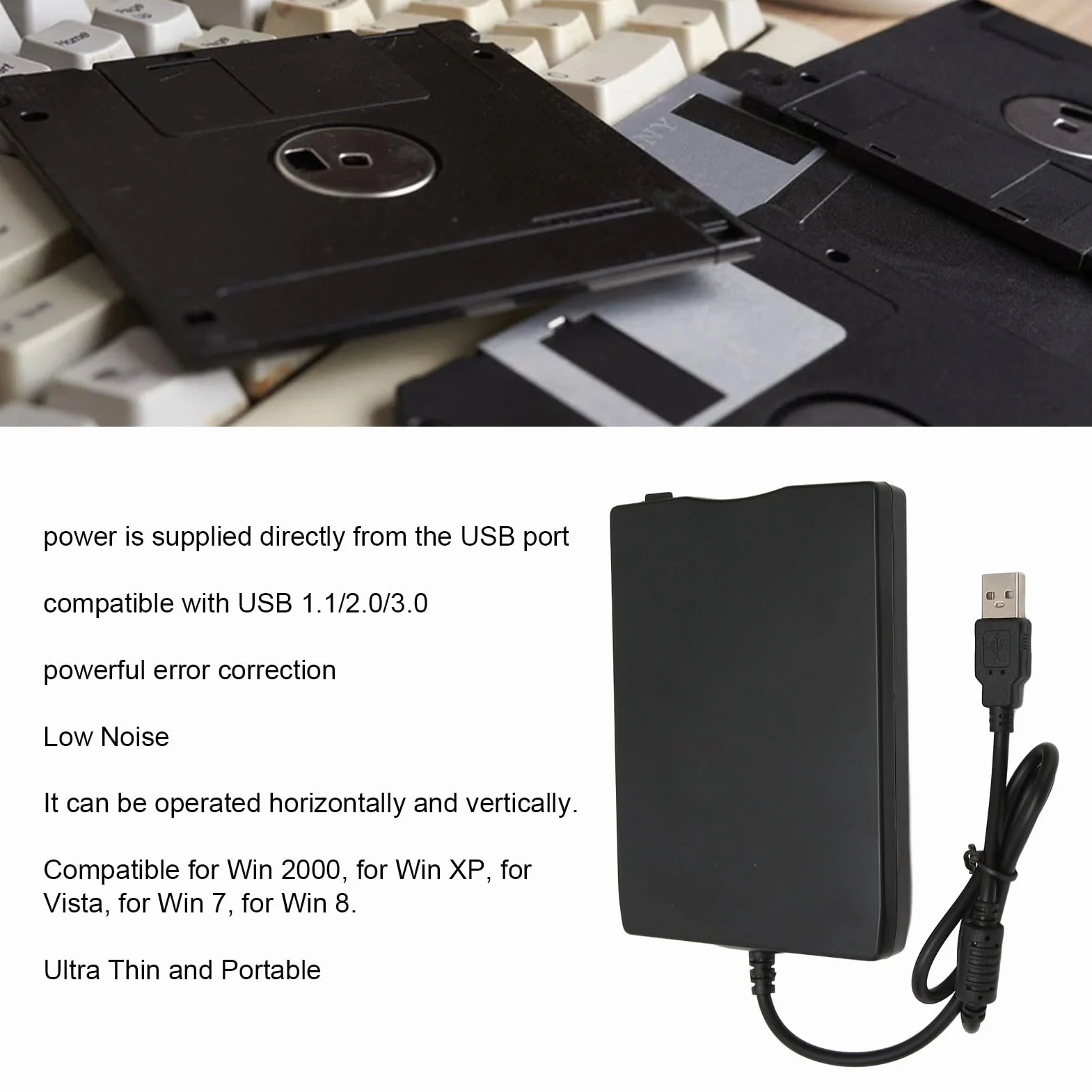 Zewnętrzna Stacja Dyskietek USB 3,5 Cala FDD 1,44 MB do PC Windows XP 7 8 10 11 Plug and Play