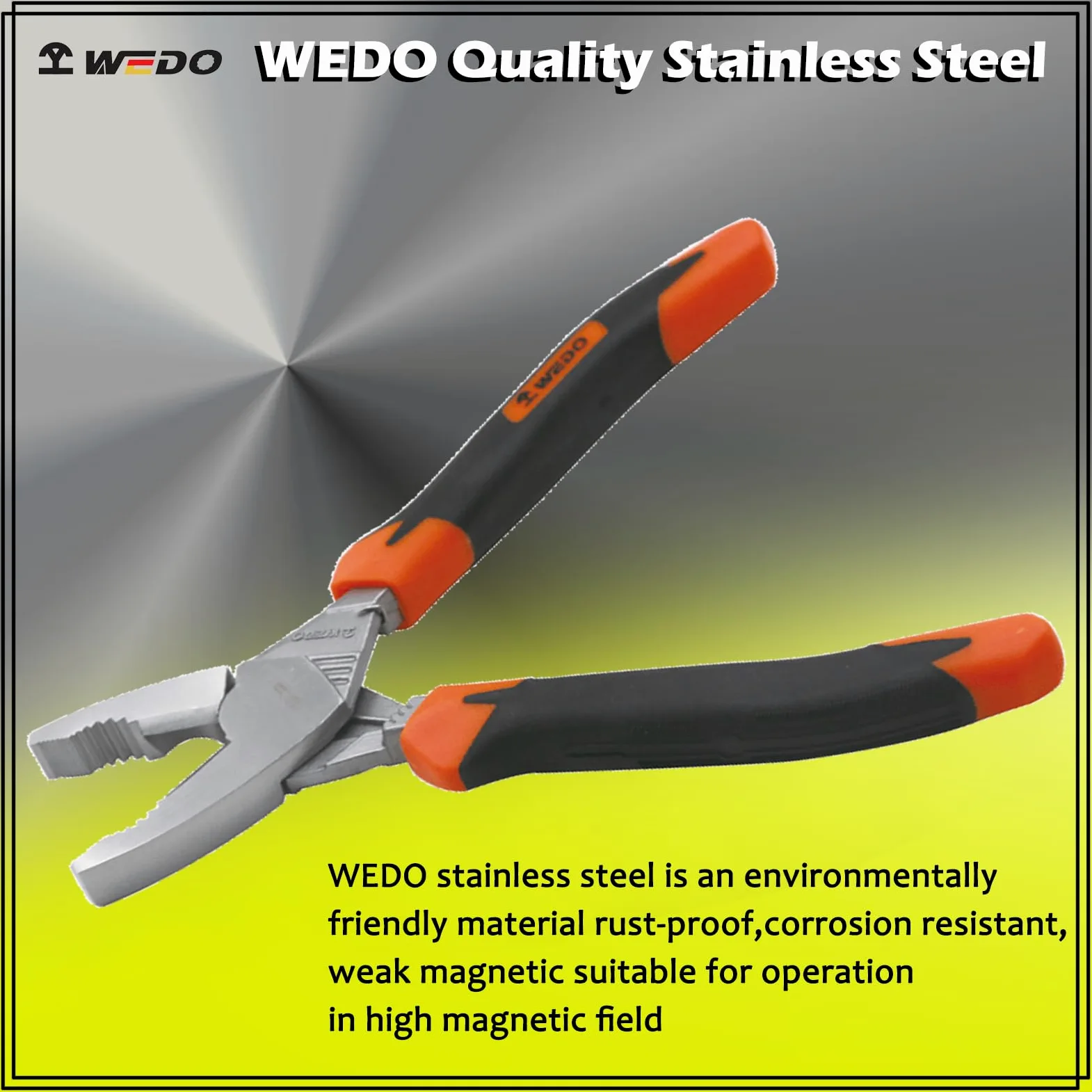WEDO Kombinerki 20 cm, szczypce boczne ze stali nierdzewnej, kombinerki, odporne na korozję, odporne na rdzę, długość 200 mm, profesjonalny uchwyt, ergonomiczny design, powierzchnia bez chromu