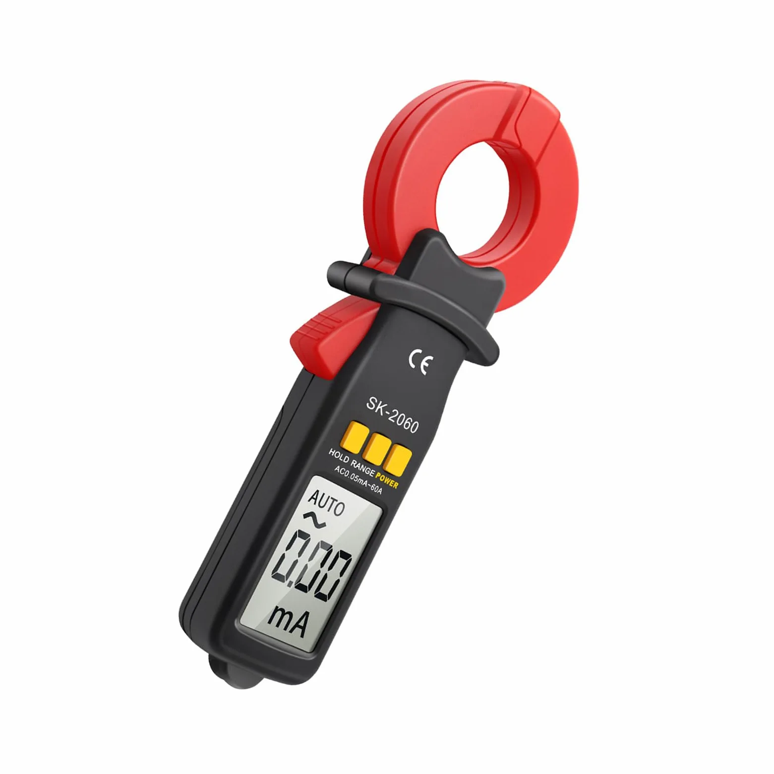 FTVOGUE Cyfrowy Miernik Cęgowy SK2060 Zakres 60A AC DC Tester Prądu Upływowego z Automatycznym Zatrzymaniem Zakresu 1999 zliczeń dla Elektryków Techników HVAC (SK-2060 AC 0,05 mA-60A)