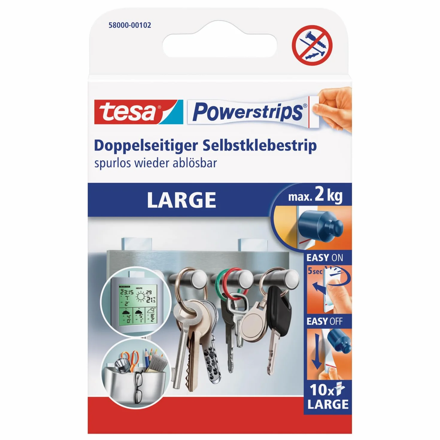 Tesa 58000-00102-00 Paski Montażowe, Biały, 10 sztuk