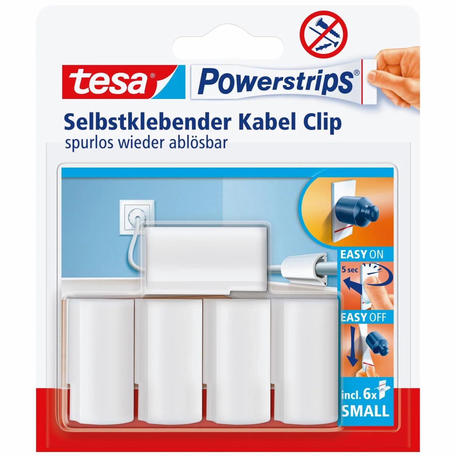 tesa Powerstrips klips do kabli/klips do kabli samoprzylepny/do mocowania kabli/w kolorze białym / 1 x 5 szt.