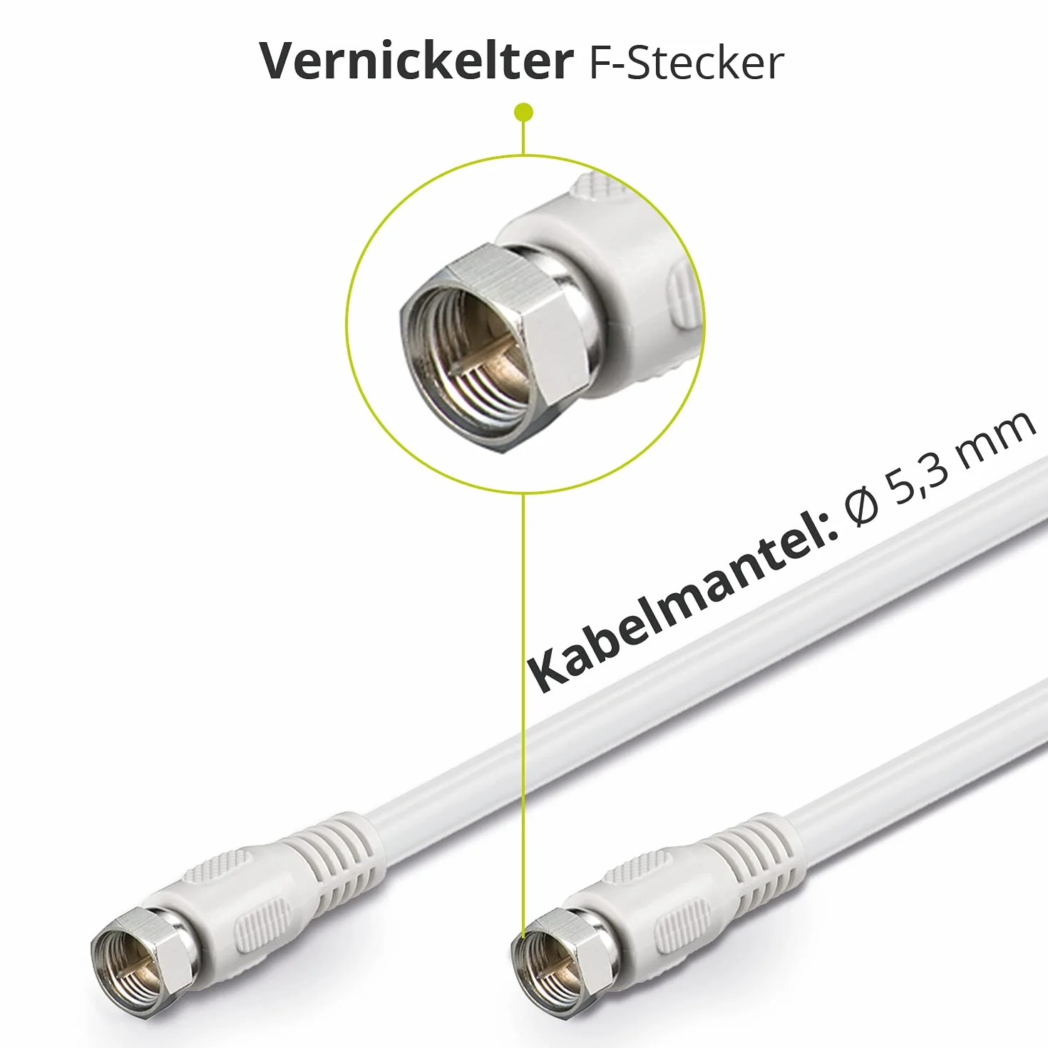 Goobay kabel antenowy koncentryczny SAT 0,5 m F na F podwójny ekranowany biały 80 dB