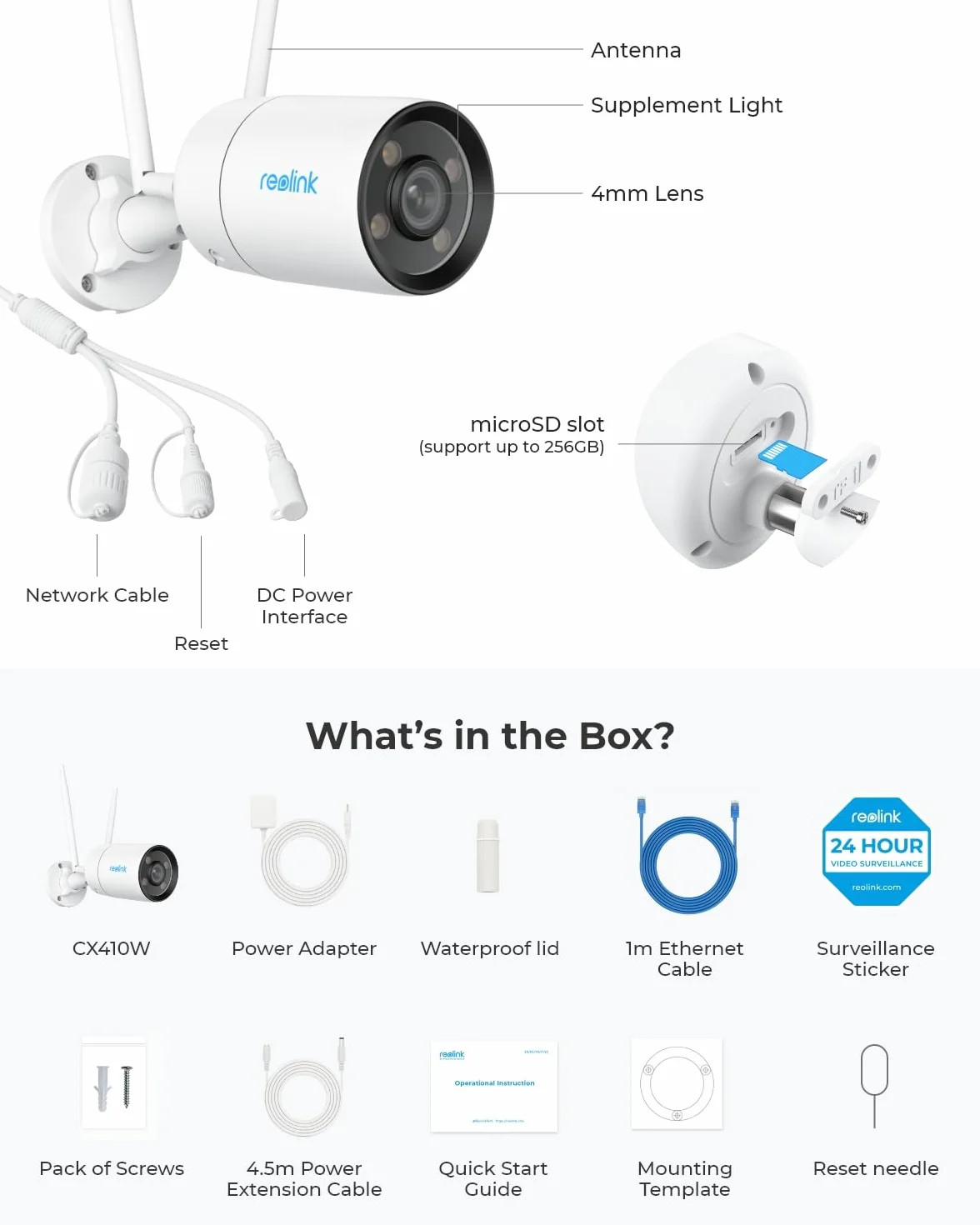 Reolink CX410W Zewnętrzna Kamera ColorX 2K 4MP HD Wi-Fi 5GHz/2.4GHz z noktowizorem True Color F1.0