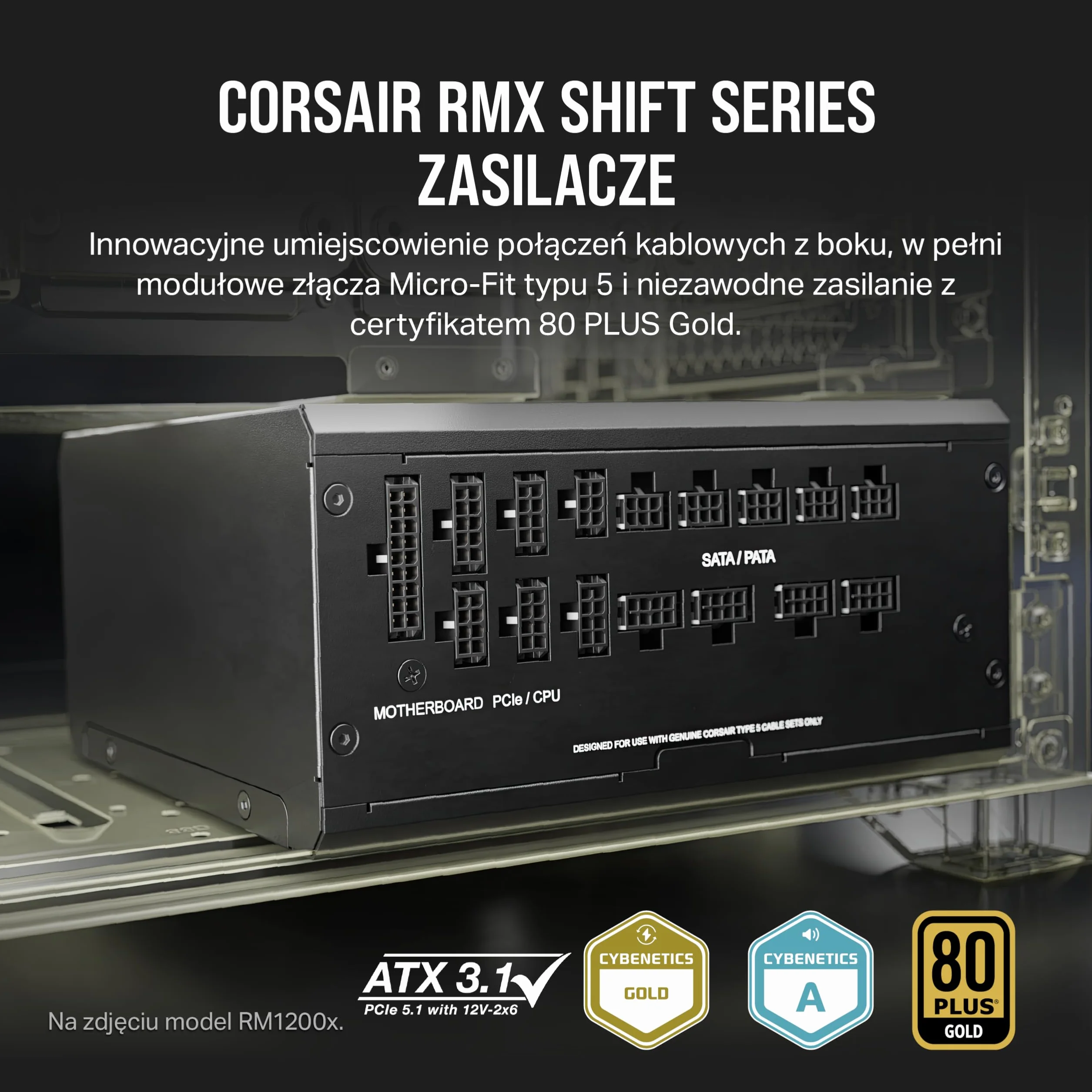 Corsair RM850x SHIFT W pełni modułowy zasilacz ATX 3.1 PCIe 5.1 80 PLUS Gold Czarny