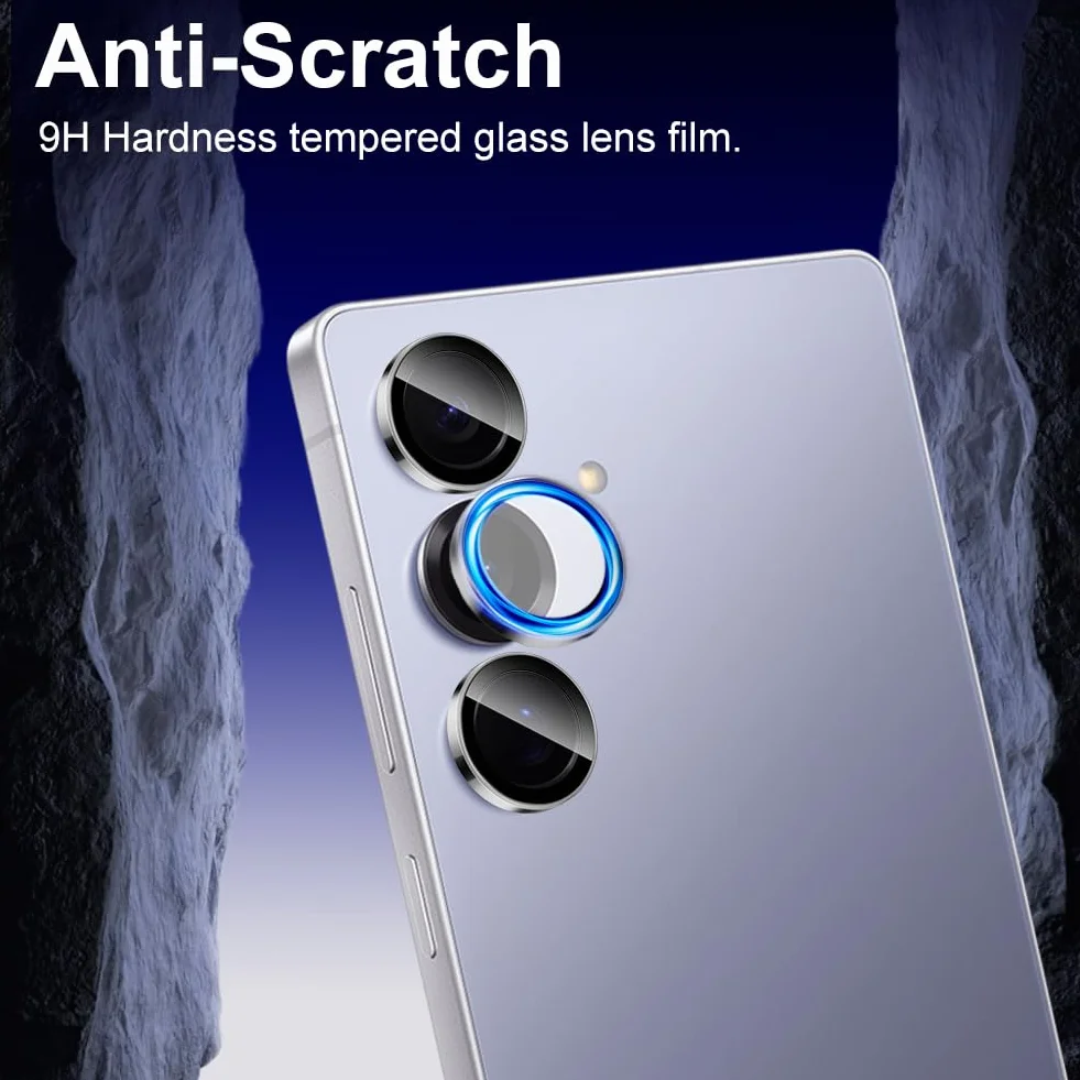 OFFCUP Ochraniacz obiektywu aparatu do Samsung Galaxy S25, 2 zestawy pojedynczych ochraniaczy obiektywu, odporne na zarysowania, ultracienkie szkło hartowane 9H, łatwa instalacja, kolor srebrny