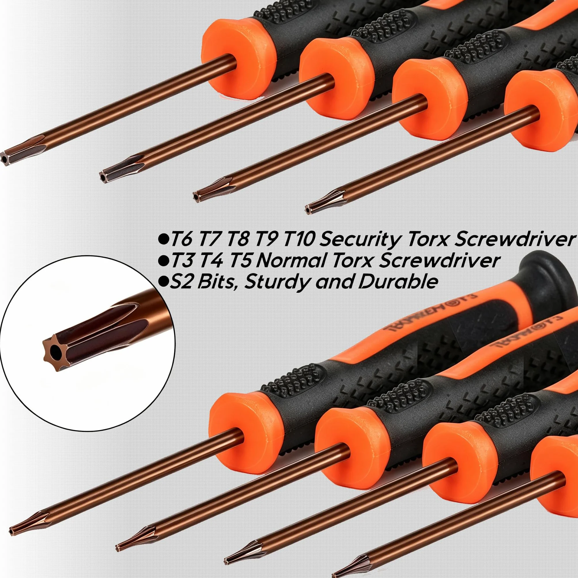 TEKPREM Mały zestaw wkrętaków Torx 8 w 1 z bitami zabezpieczającymi T3, T4, T5, T6, T7, T8, T9, T10, Torx, kompletny zestaw naprawczy Star do Apple, Macbooka, Mac mini, Xbox One, Xbox360, PS3, PS4,