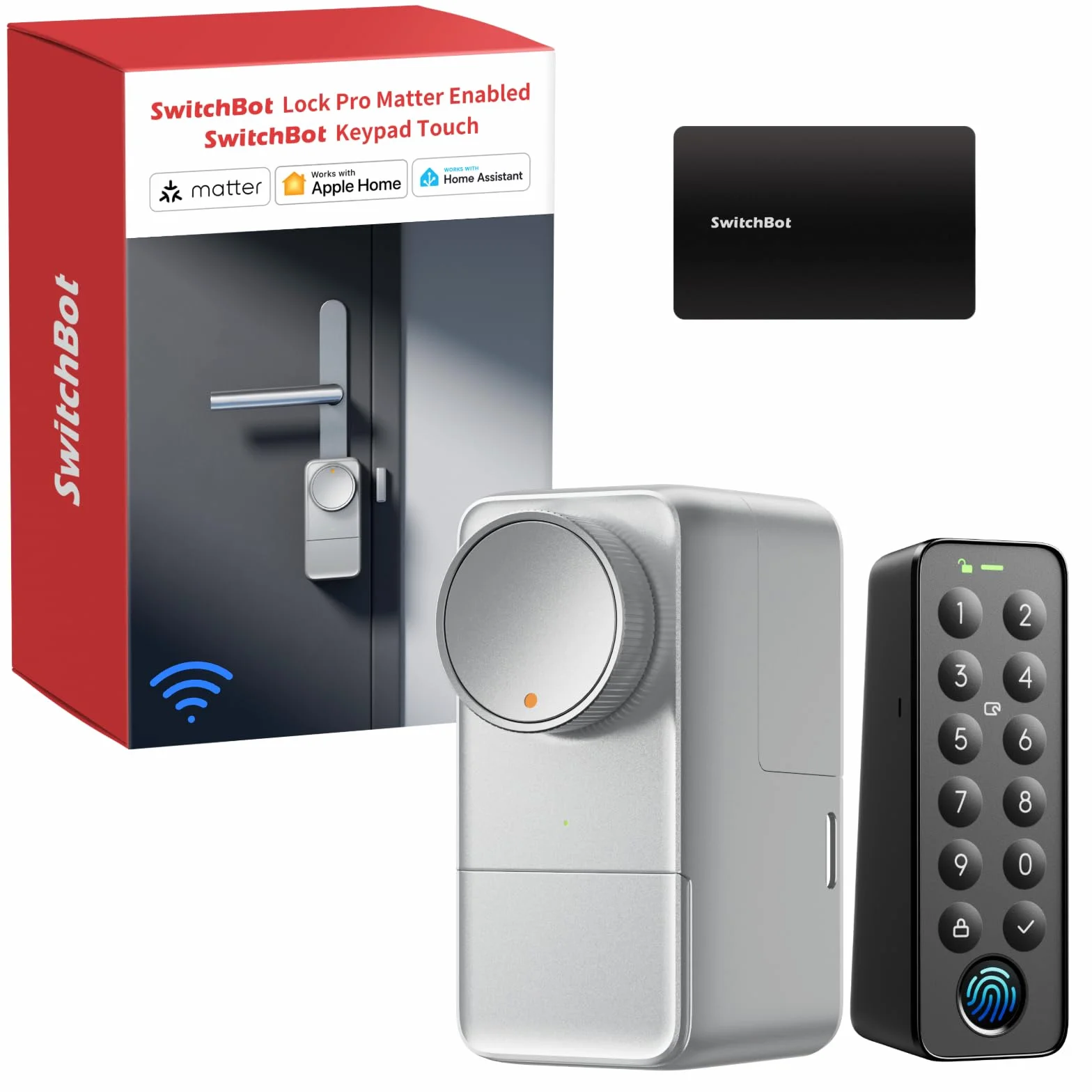 SwitchBot Inteligentny zamek do drzwi WiFi Pro z ekranem dotykowym, Matter Over WiFi, elektroniczny zamek do drzwi z akumulatorem, odblokowywanie za pomocą aplikacji, odcisk palca, kod, Alexa, Google