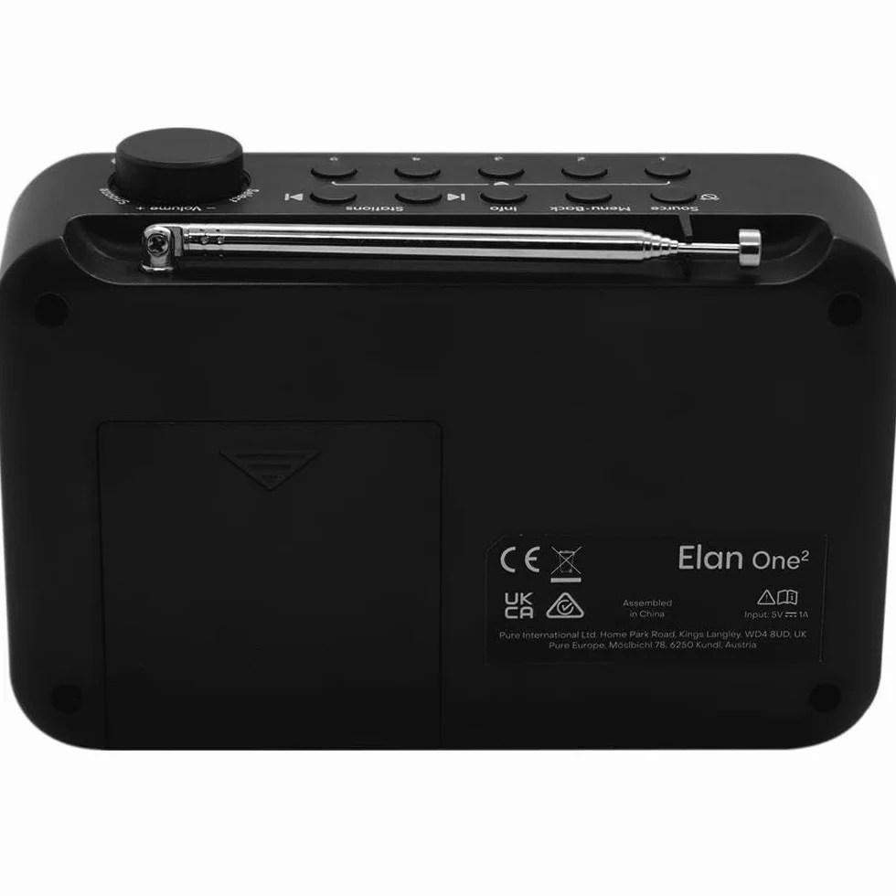 Pure Elan One2 przenośne radio DAB+/FM z Bluetooth 5.1 (wyświetlacz LCD, 10 przycisków pamięci, zasilanie bateryjne z 4 x AA), kolor czarny