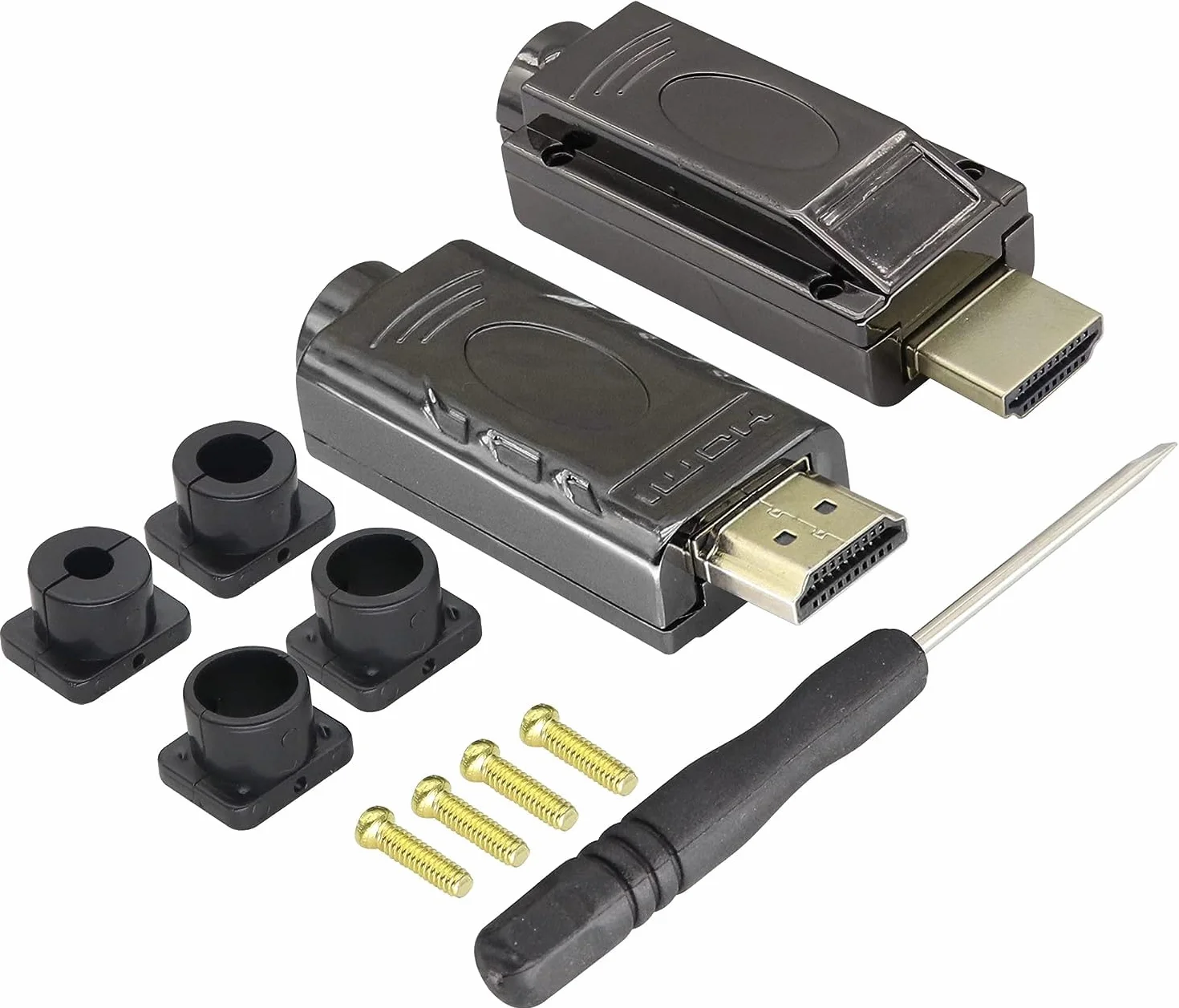 Adapter zacisku śrubowego bez lutowania HDMI, męski moduł bez lutowania, wtyczka puszka rozgałęźna HD, moduł sygnałowy z metalową obudową. (2 szt./męski)