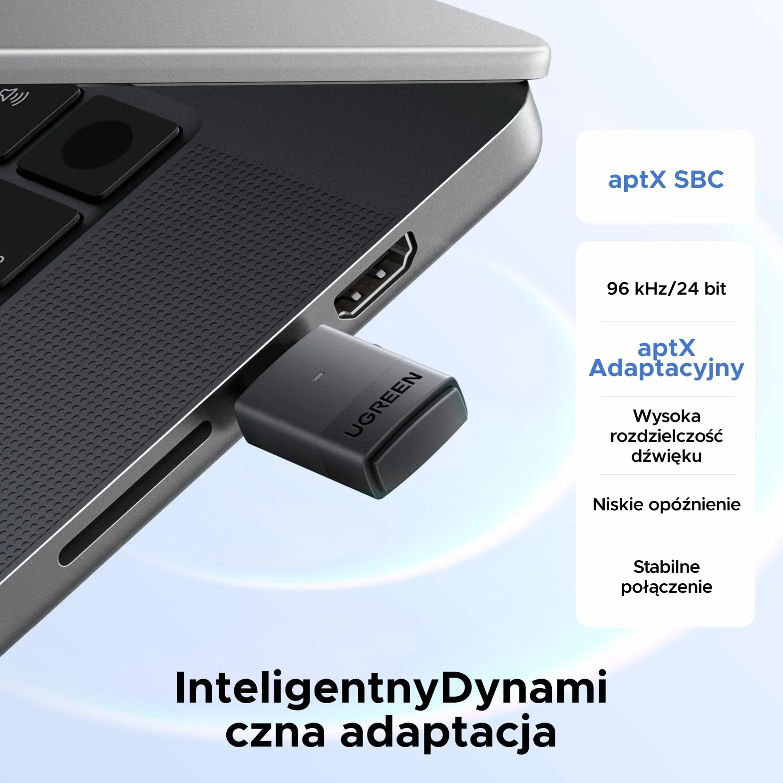 Adapter audio UGREEN LE Audio USB-C 6.0 Bluetooth LC 3 o niskim opóźnieniu i dwóch trybach, bezprzewodowy klucz sprzętowy Bluetooth do komputerów PC, Mac, PS5 i konsol do gier