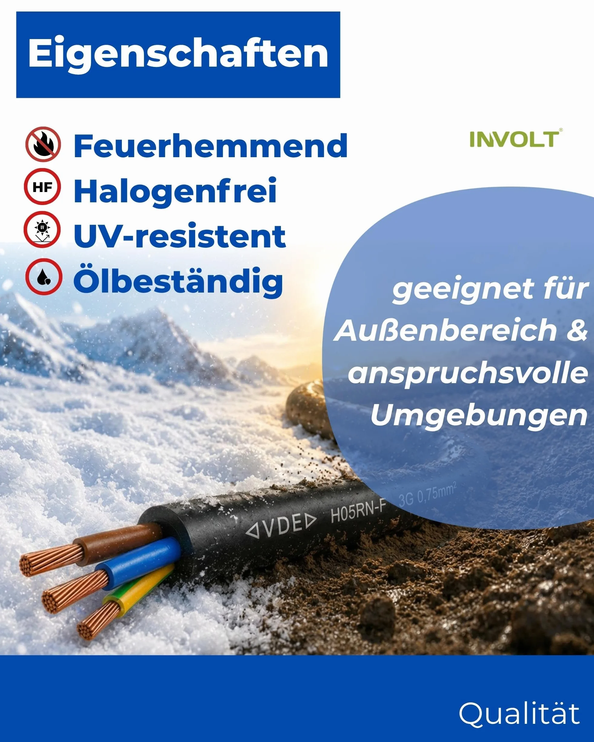 INVOLT 50 m przewód gumowy 3x0,75 H05RN-F kabel gumowy z przewodem ochronnym, kabel zasilający