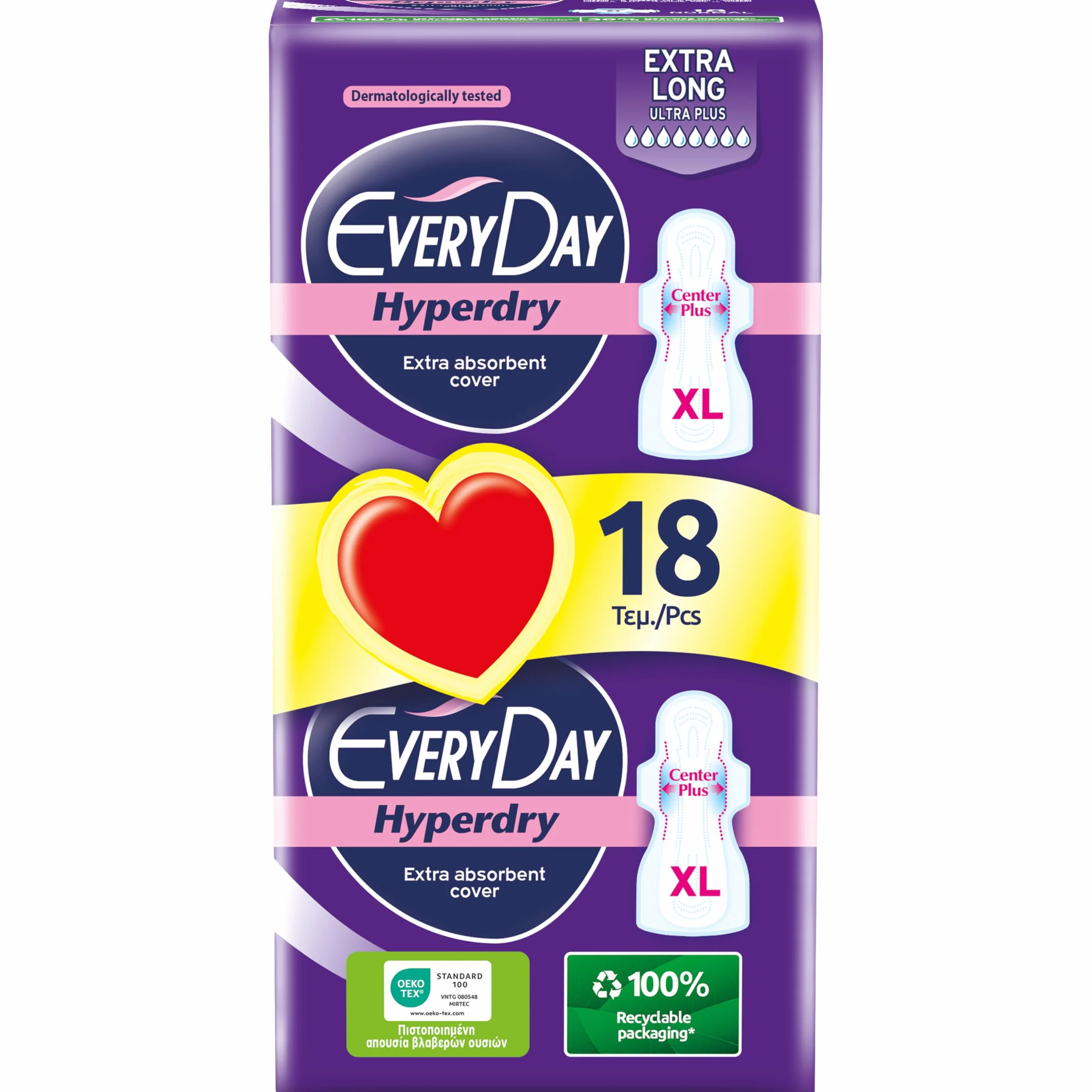 EveryDay Hyperdry bardzo chłonne sorbenty, XL ze skrzydłami, filtr hiper suchy i bardzo chłonny, 18 sztuk