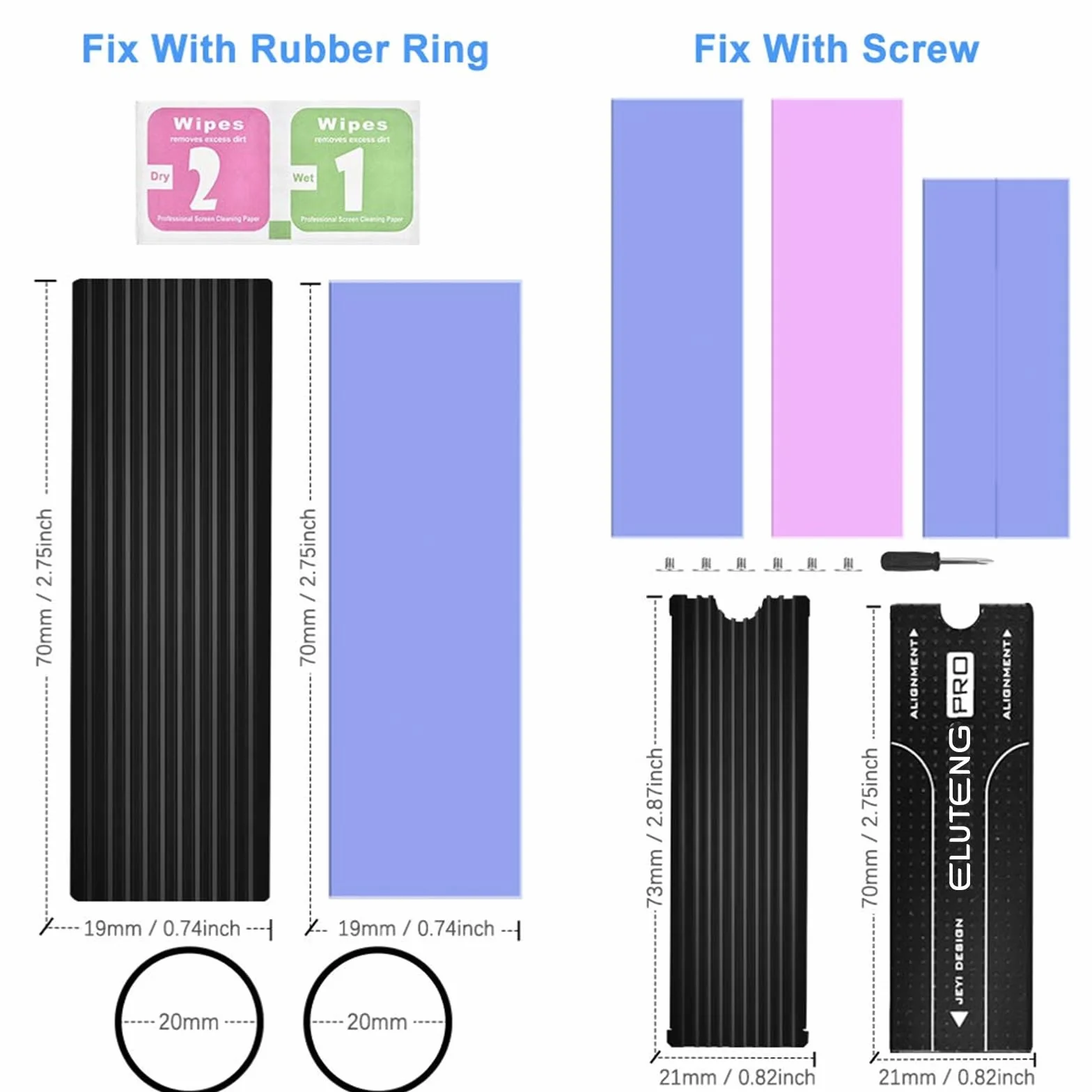 ELUTENG M.2 SSD NVME Radiator 2-pak pasuje do komputera PS5 PC aluminiowa chłodnica dwustronna metr SSD z 4 termicznymi podkładkami silikonowymi