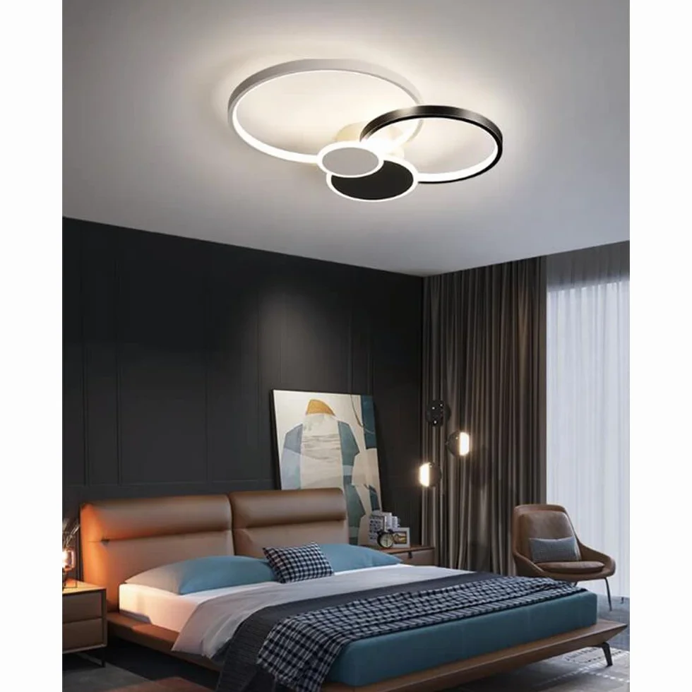 Nowoczesna Lampa Sufitowa LED 42W ściemnialna Lampa Sufitowa z Pilotem Kreatywny Okrągły żyrandol Akrylowy Abażur Sypialni Jadalnia Kuchnia Wisiorek światło Oświetlenie Wewnętrzne,Black