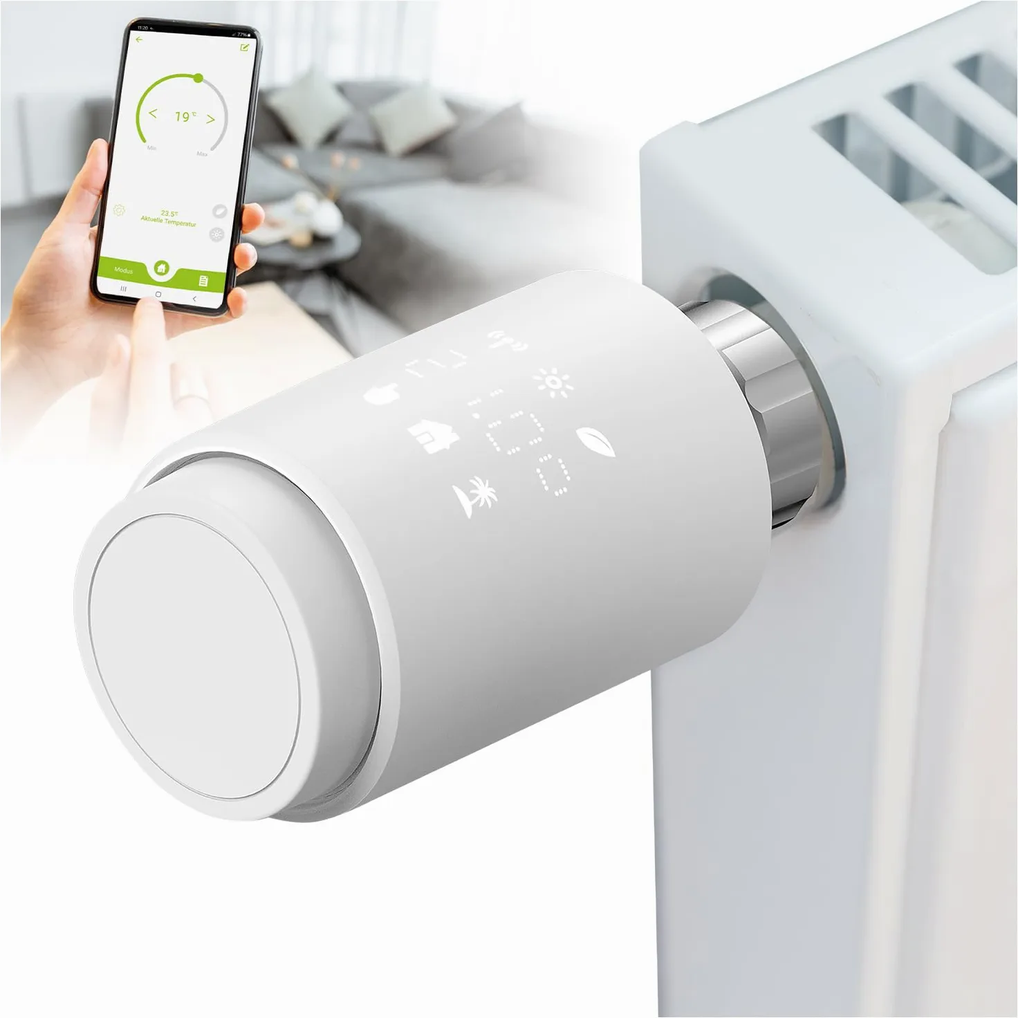 Olympia HT-02Y inteligentny termostat WiFi | termostat grzejnikowy Smart z aplikacją Tuya, Alexa i Google | łatwa instalacja i programowalny | termostat grzewczy | wygodny i energooszczędny | 1 szt.