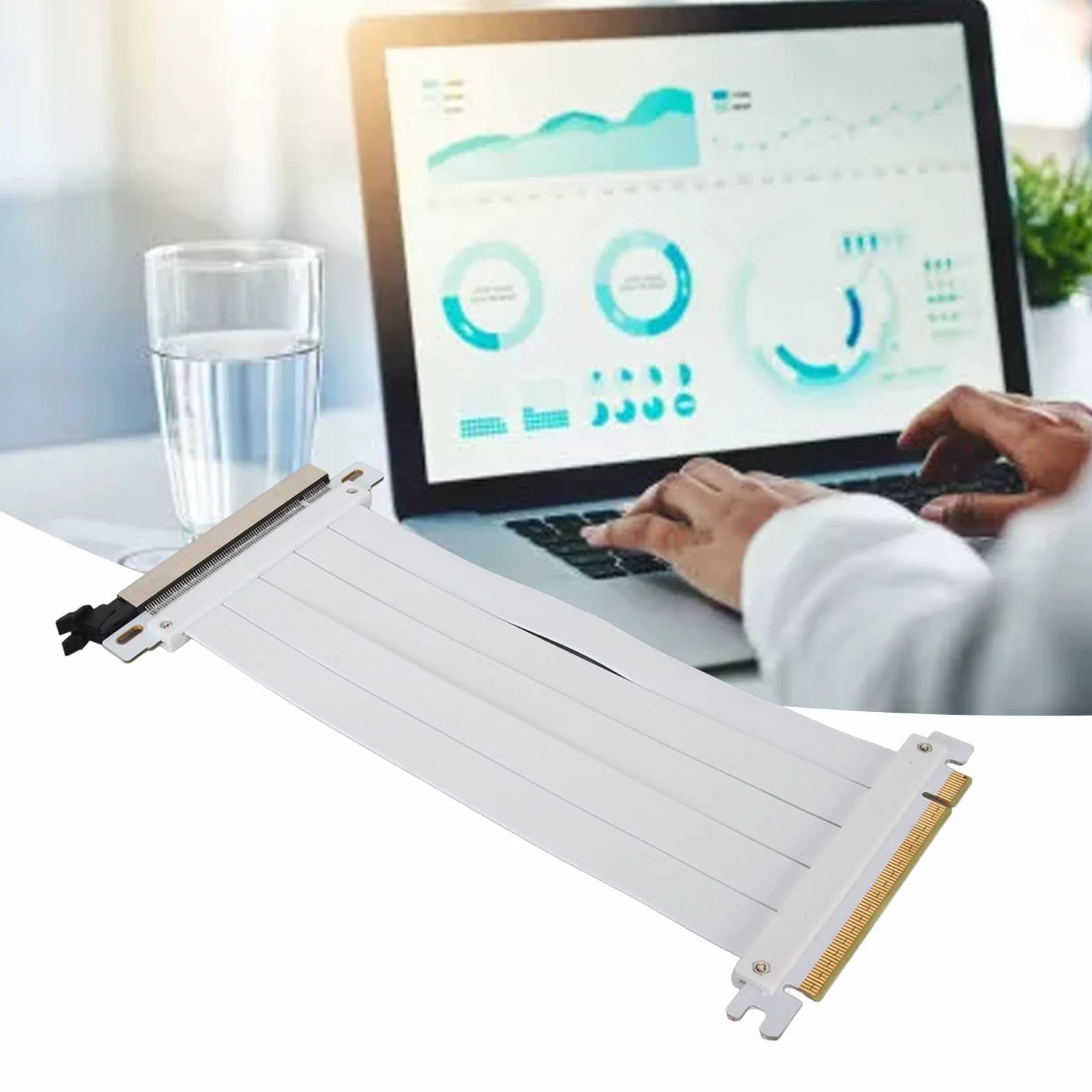 Kabel pionowy PCIE 4.0 X16, elastyczny adapter pionowy GUP o dużej szybkości, wysoka jakość ekranowania, 180 stopni kabel przedłużający PCIE 4.0 do karty graficznej (biały)