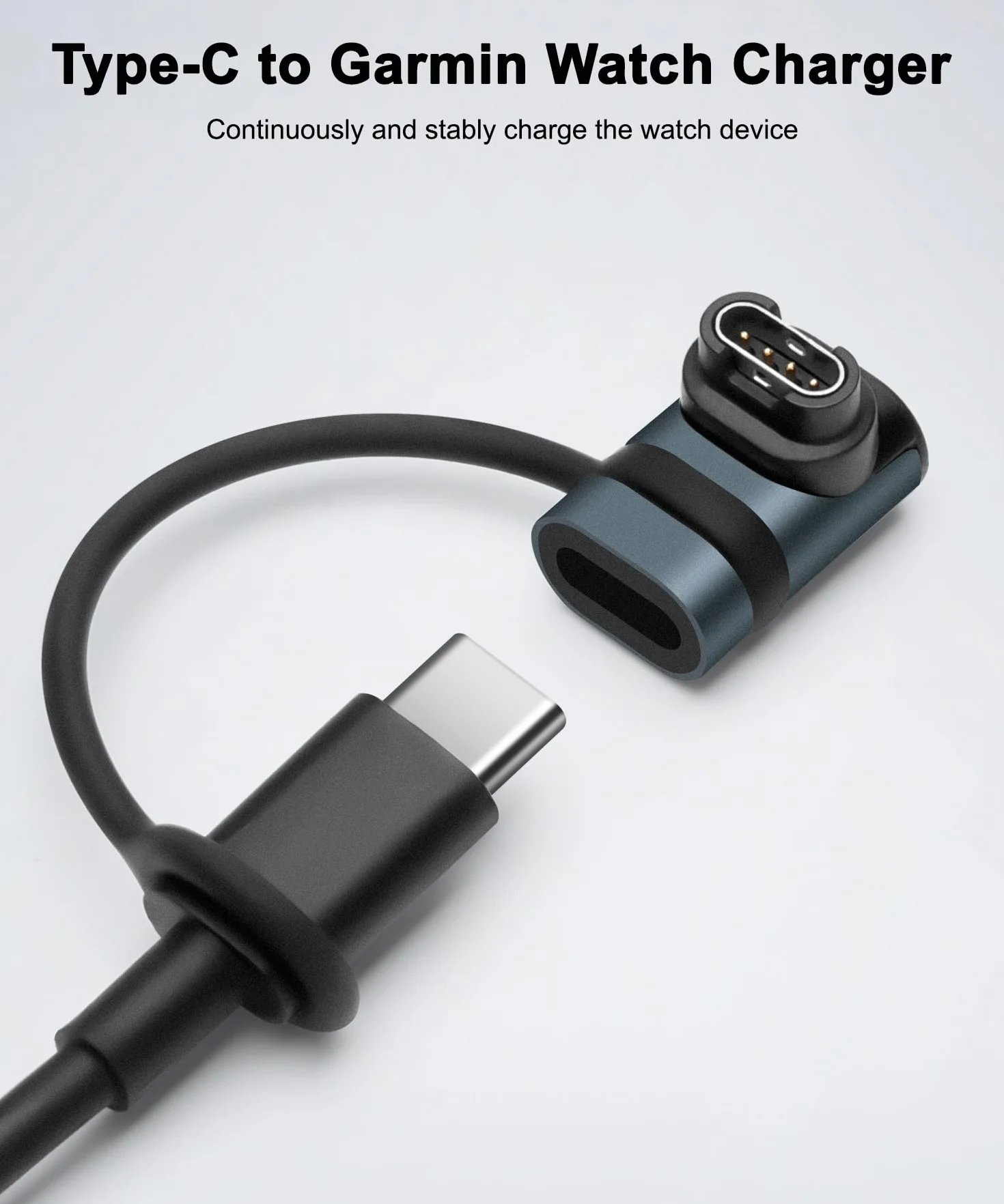 Adaptery do ładowarki do zegarków (opakowanie 2), złącze ładowania typu C żeńskie na męskie kompatybilne z Garmin Fenix 7/7S/7X/6/6X/6S i więcej - szary