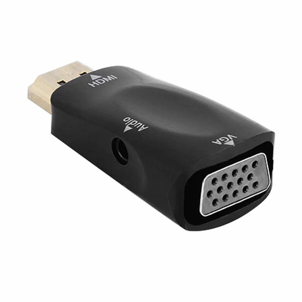 Adapter HDMI do VGA 1080P HDMI żeński na VGA żeński konwerter z kablem wyjściowym audio 3,5 mm (czarny)