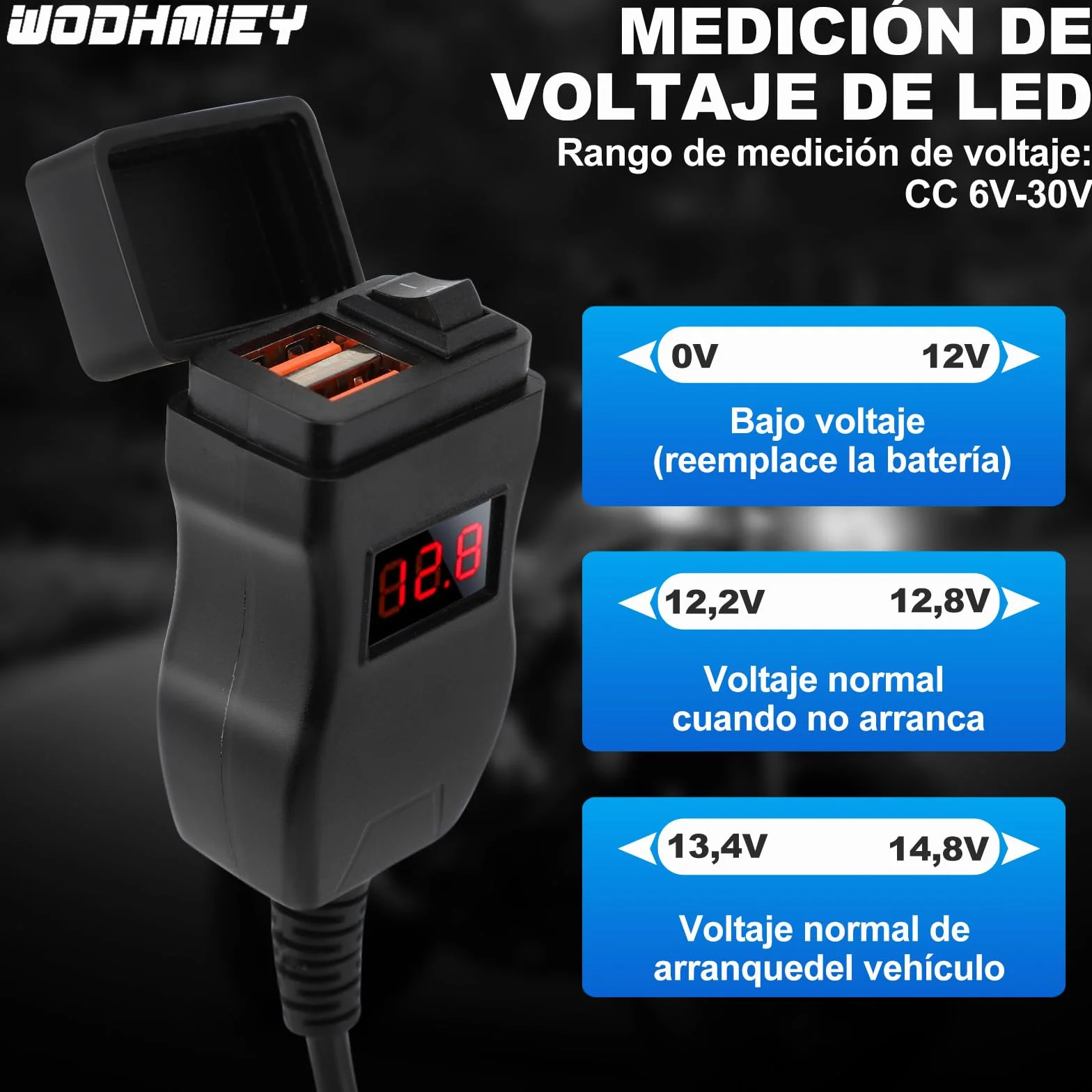 Ładowarka USB do motocykla 12V-24V wodoszczelna IP65 z woltomierzem