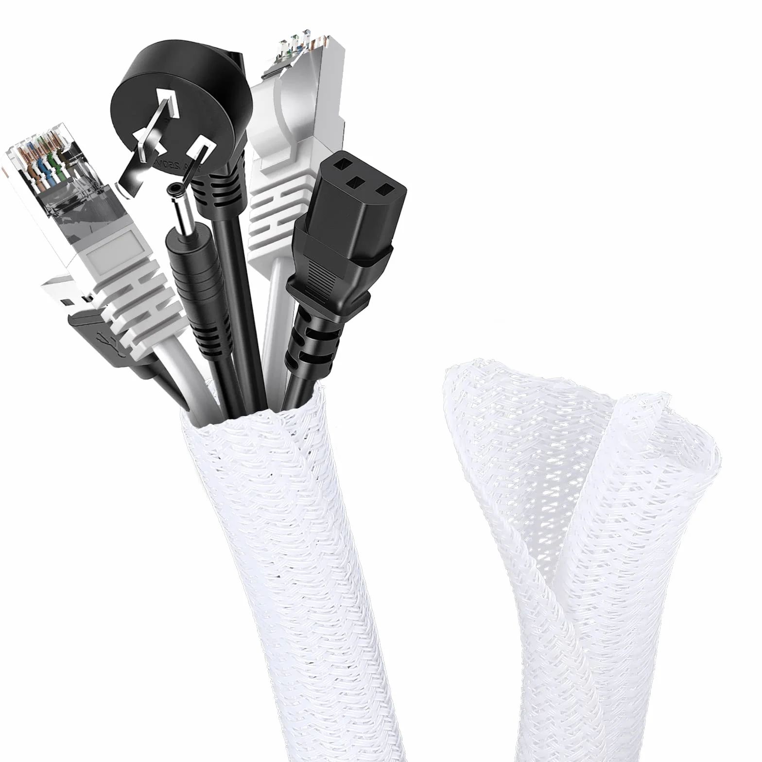 Romon 3M Osłony Kable, 13-22mm Rozkładany Pleciony Kabel, Samozamykający Ukryj Organizator Kabla, Ukryj Kable do kina biurowego PC, Chroń psa kota przed kablami do żucia - Biały