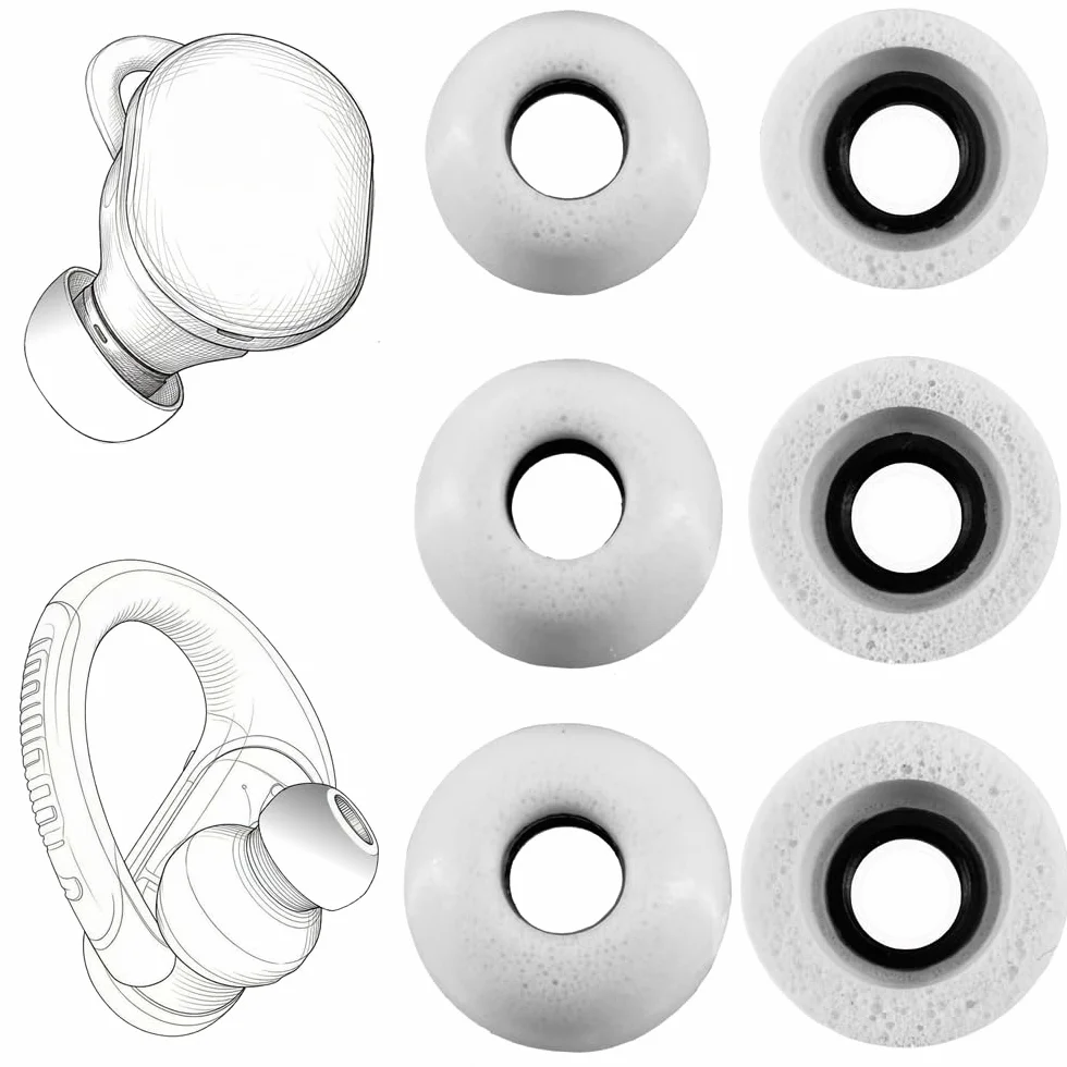 Końcówki douszne z pianki z pamięcią kształtu do JBL Endurance Peak 3, Peak II, Peak, Endurance Race, Run 2 Earbuds i 1 MORE Triple Driver, białe