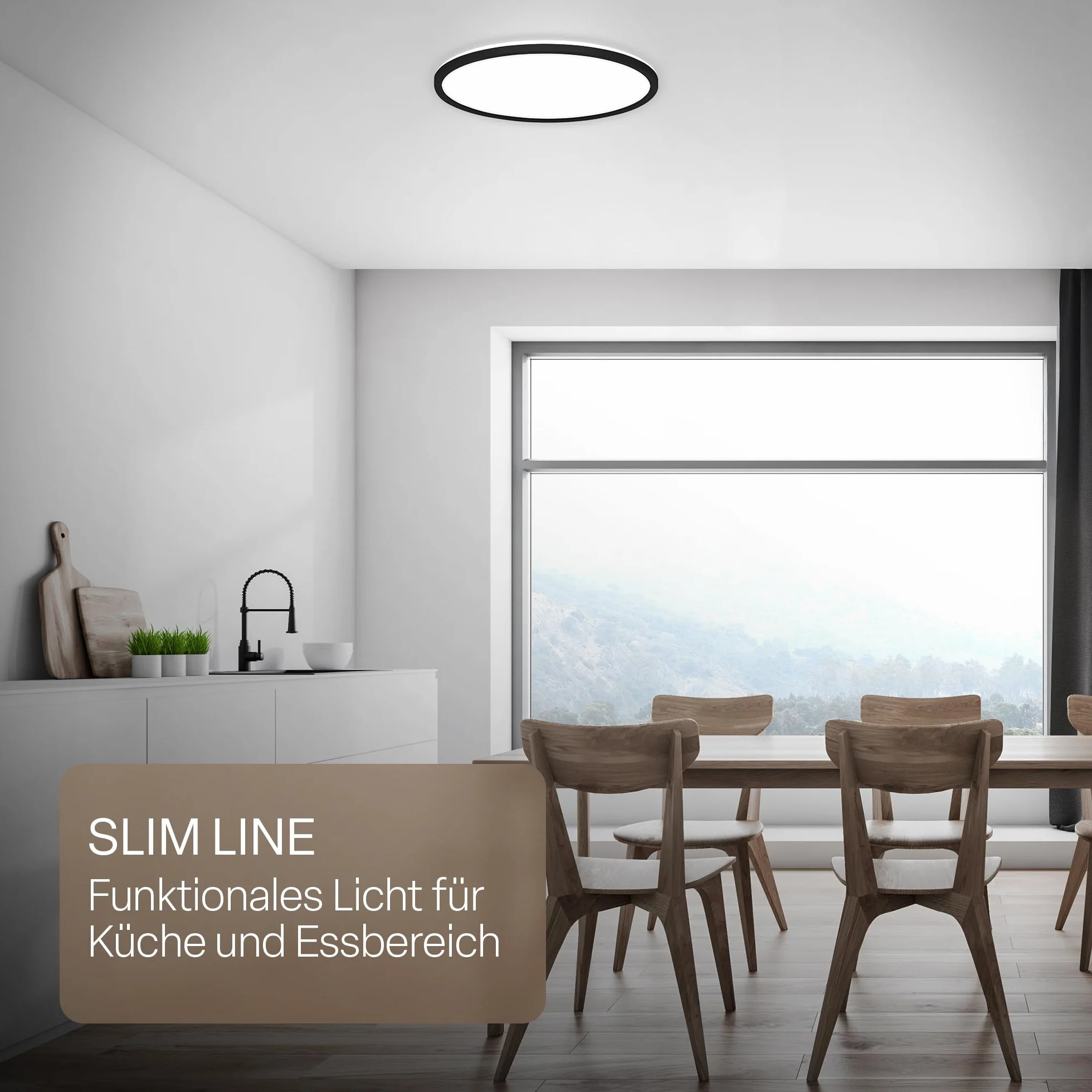 B.K.Licht - Panel LED z oświetleniem pośrednim, płaska forma i neutralne białe światło, klasa IP44, lampa sufitowa do łazienki, salonu oraz kuchni, 42 x 3 cm, czarny