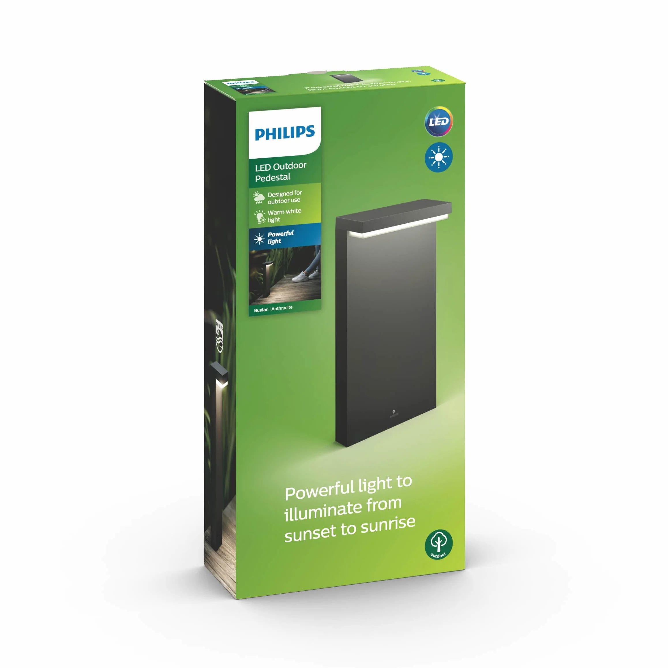 Lampa cokołowa zewnętrzna Philips LED Bustan ultra wydajna 3.8W, ciepłe białe światło 2700K, antracytowa, odporna na warunki atmosferyczne IP44, 1 sztuka