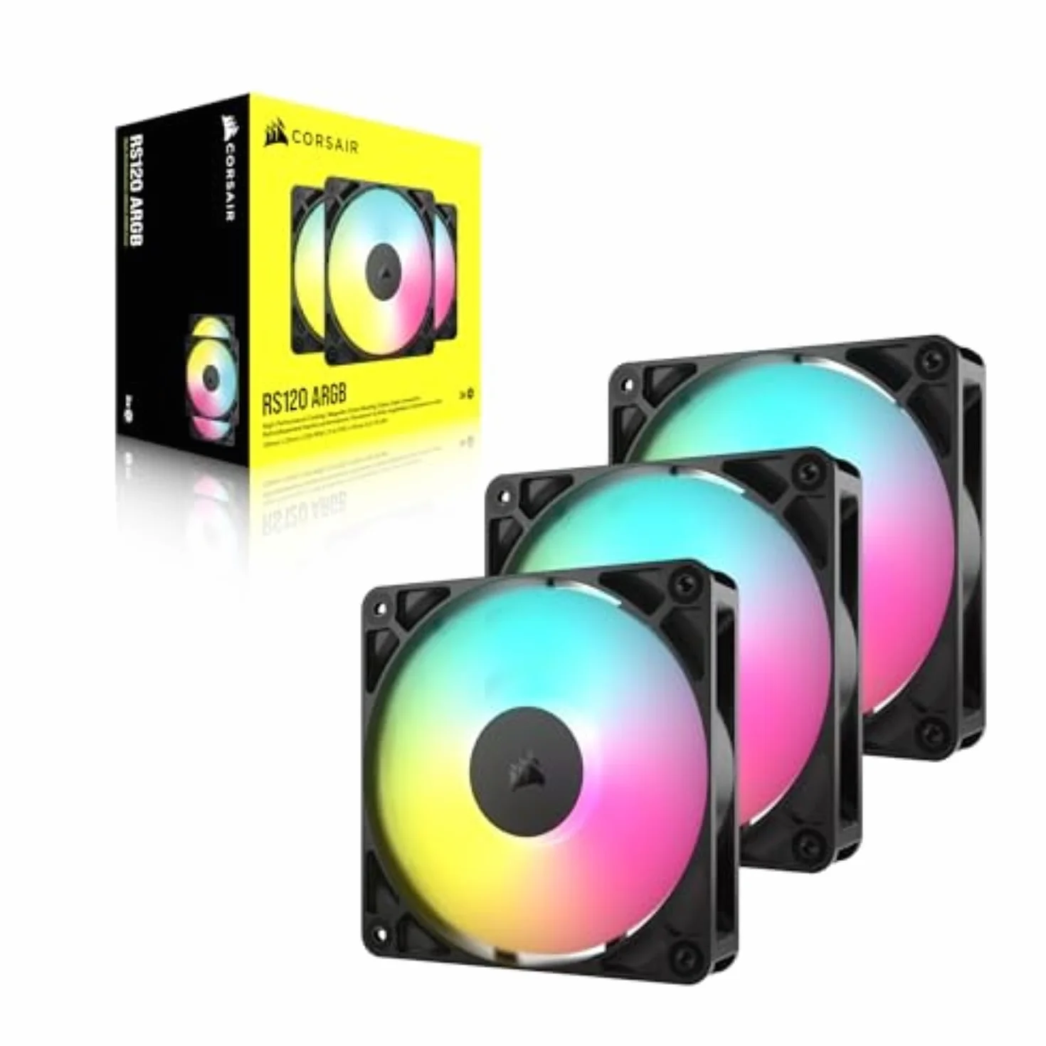 CORSAIR RS120 ARGB 120 mm PWM Wentylatory – Połączenie Daisy-Chain – Niski Poziom Hałasu – Łożysko Magnetyczne – Pakiet Potrójny – Czarny