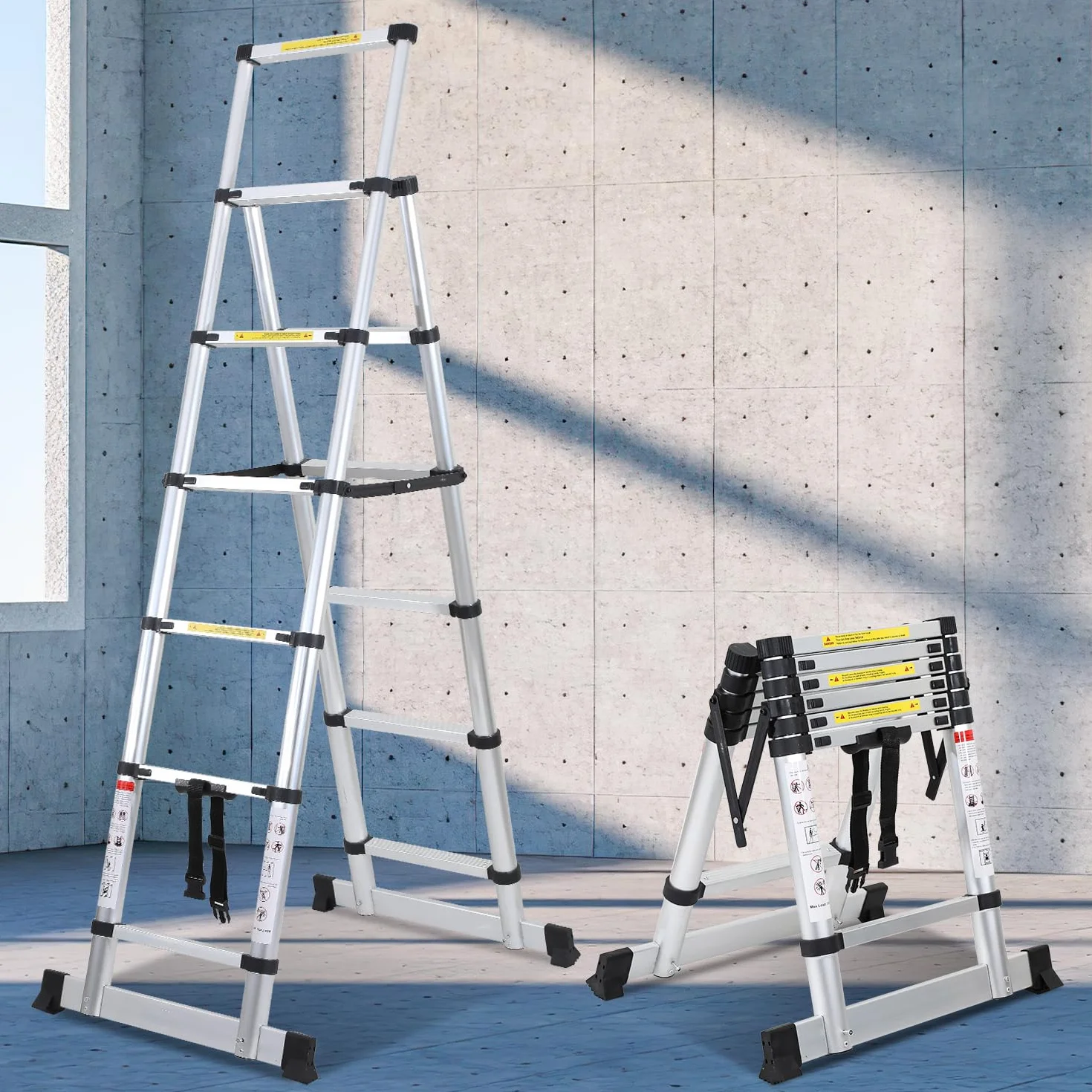 Ikodm Aluminiowa drabina teleskopowa, rama A, 5 + 6 stopni, drabina wysuwana do naprawy dachu, rozmiar po złożeniu 65 cm, nośność 150 kg