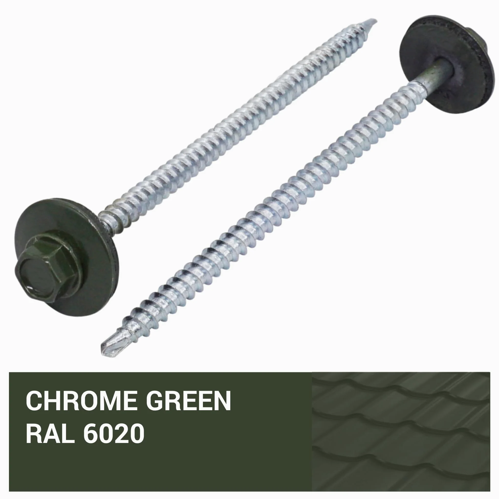 SKIR'CO (100 szt.) Malowane wkręty dachowe 4,8 x 100 mm, z łbem sześciokątnym, wkręty samowiercące z podkładką EPDM (zielony chrom, RAL 6020)