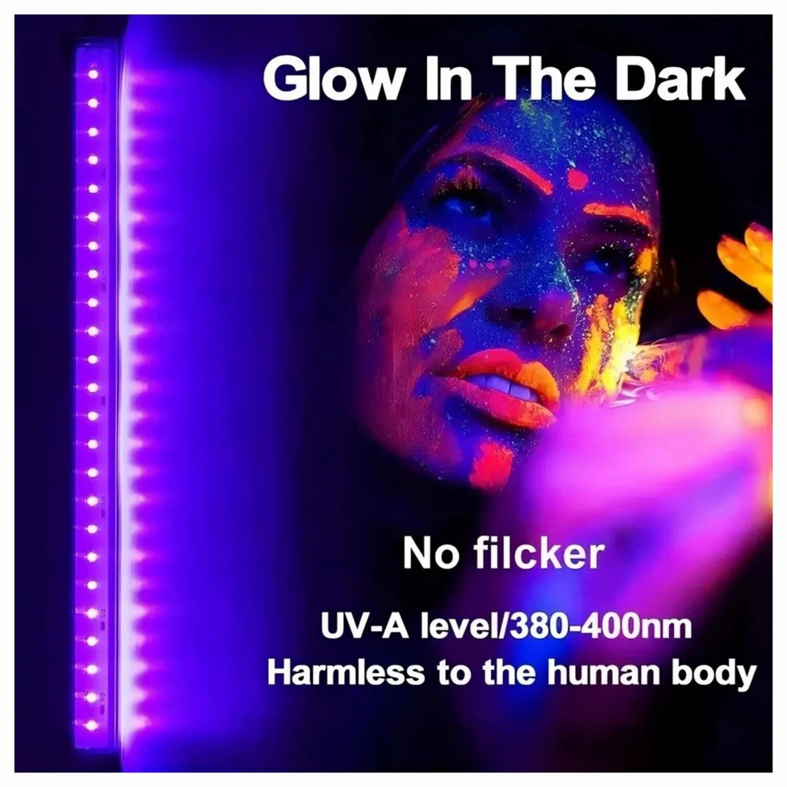 1/2 szt. listwy świetlnej UV do pokoju, szafki, świąteczne dekoracje na Halloween, plakat z farbą do ciała, fluorescencyjny gobelin, świecąca impreza Powszechnie stosowane(2Pcs)