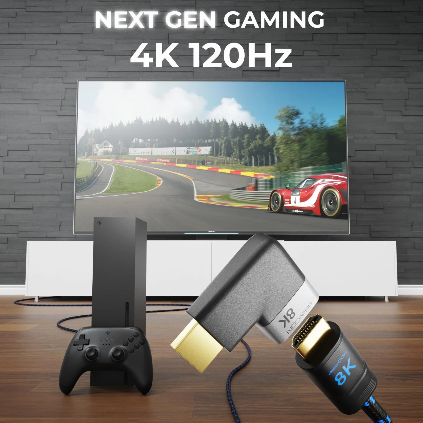 deleyCON Złącze Adaptera HDMI 8K@60Hz / 4K@120Hz UHD 7680x4320 Aluminium HDMI 2.1 ARC HDR10+ Dolby Vision VRR ALLM 48 Gb/s pod Kątem Prostym Szary Czarny