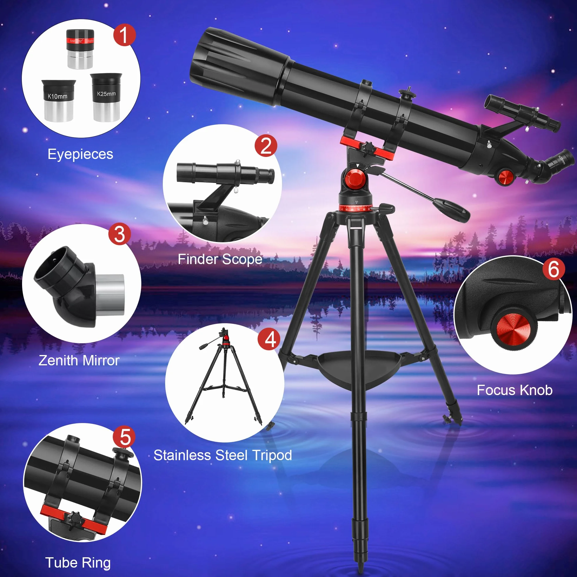 Teleskop astronomiczny 90/900 mm refraktor dla dorosłych i dzieci HETEKAN